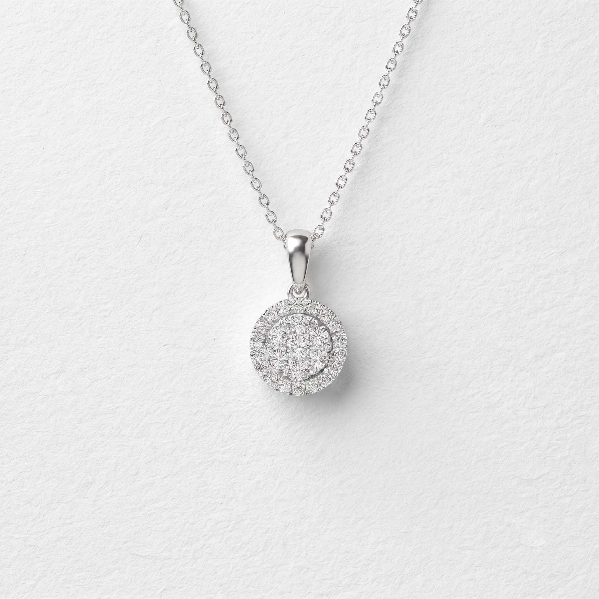 Round Cluster Halo Diamond Pendant Necklace