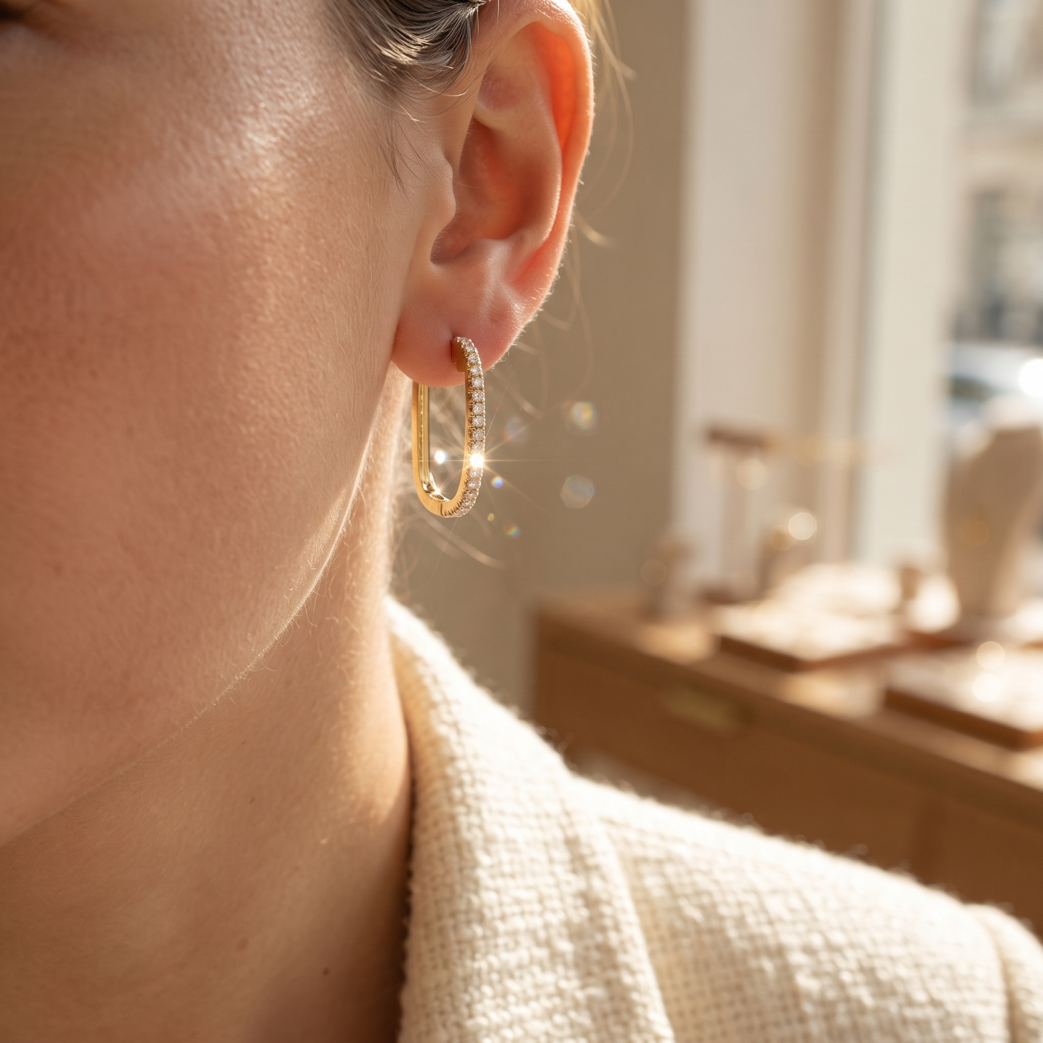 Rectangular Diamond Hoop Earrings