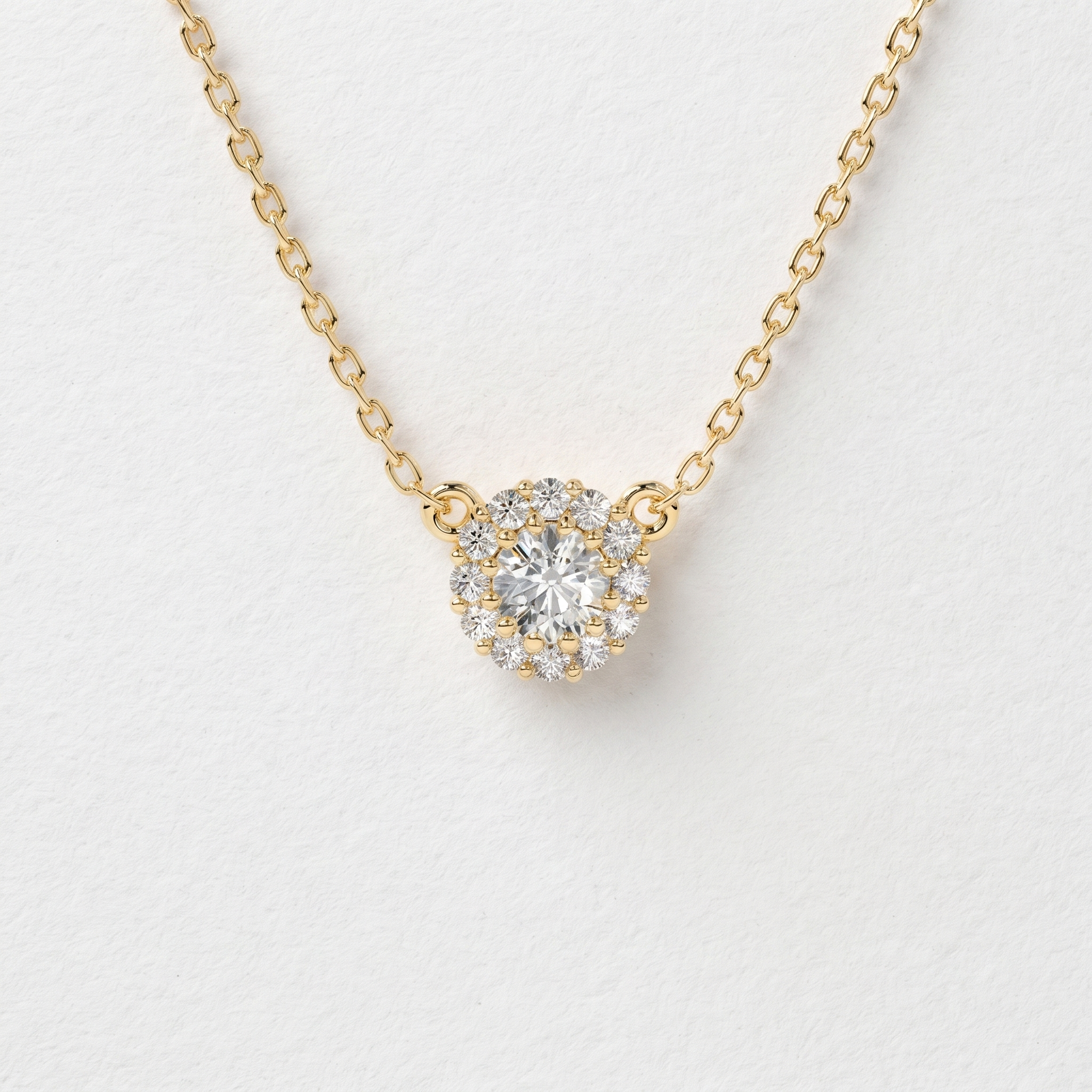Round Floral Halo Diamond Pendant Necklace