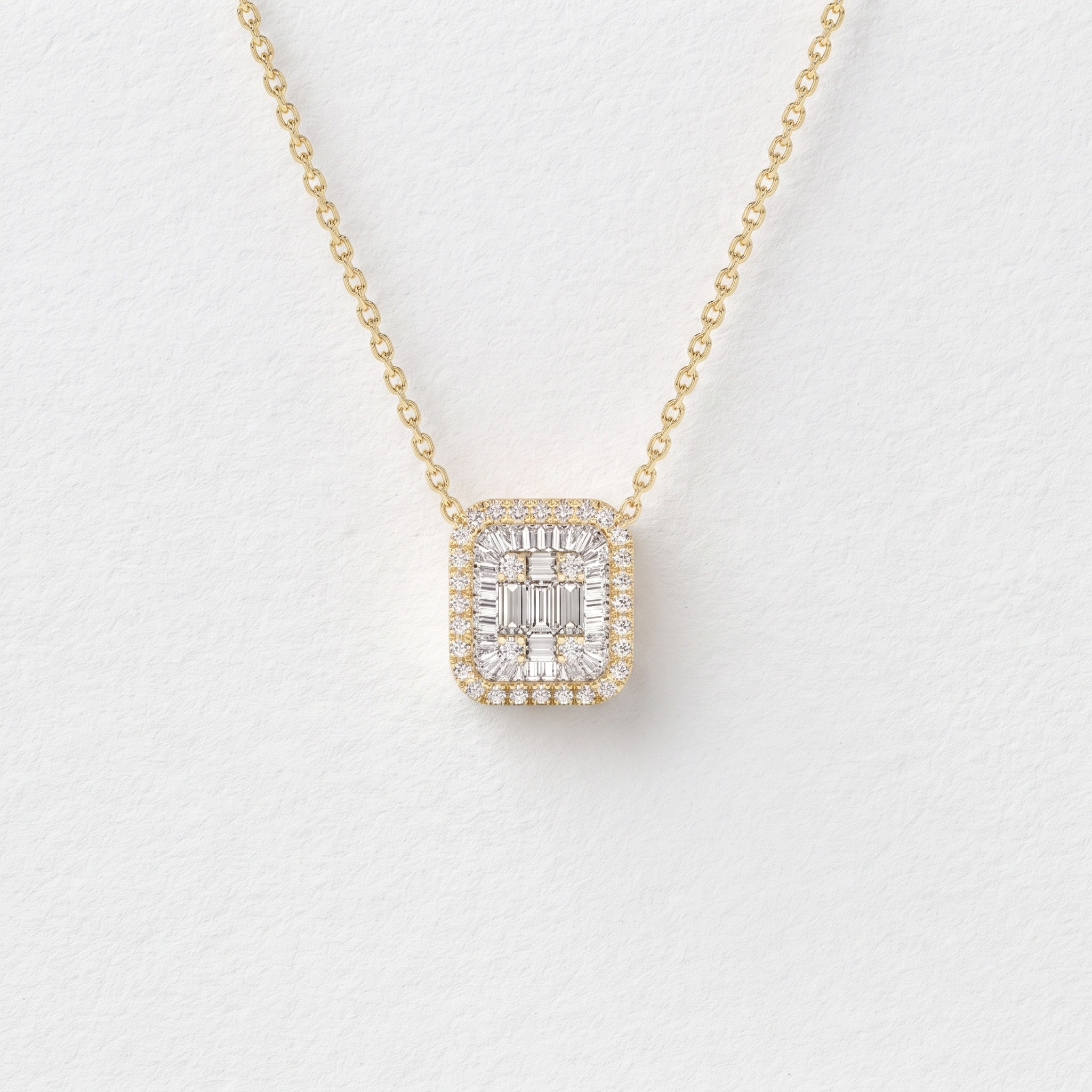 Cushion Frame Baguette Diamond Pendant