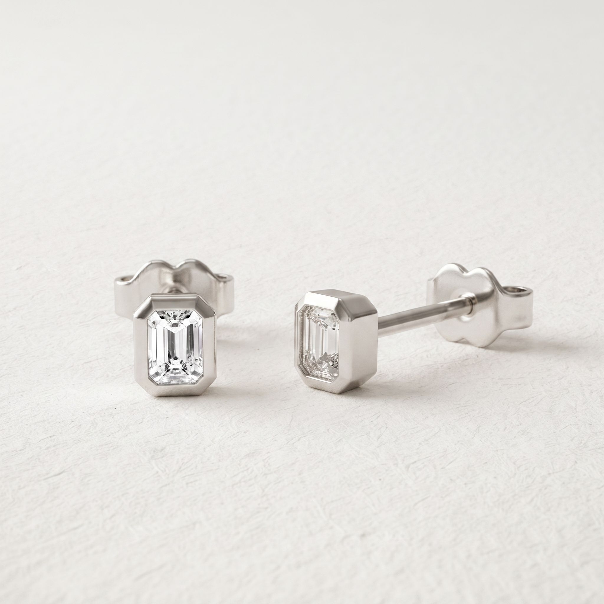 Emerald Cut Bezel Stud Earrings