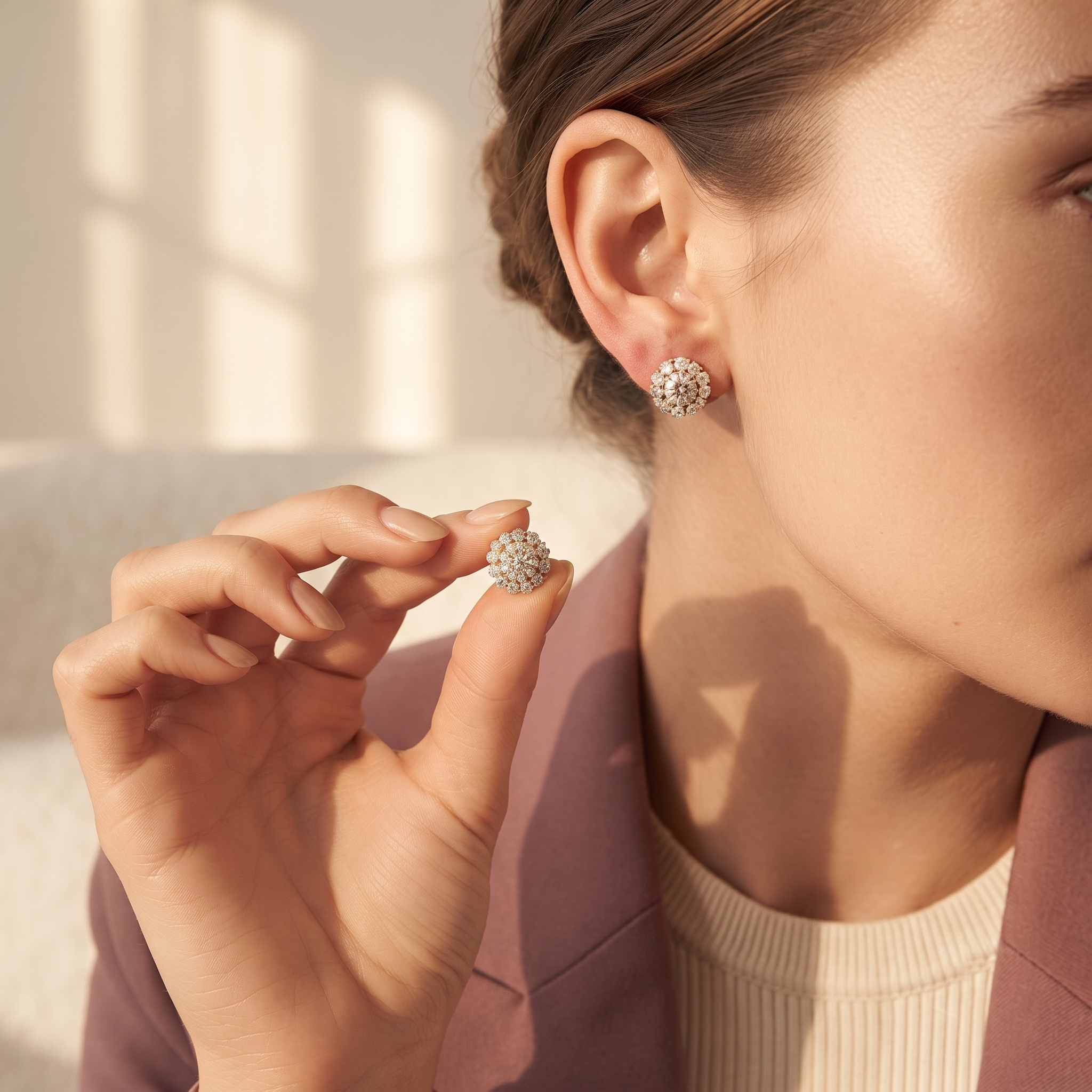 Round Halo Diamond Stud Earrings