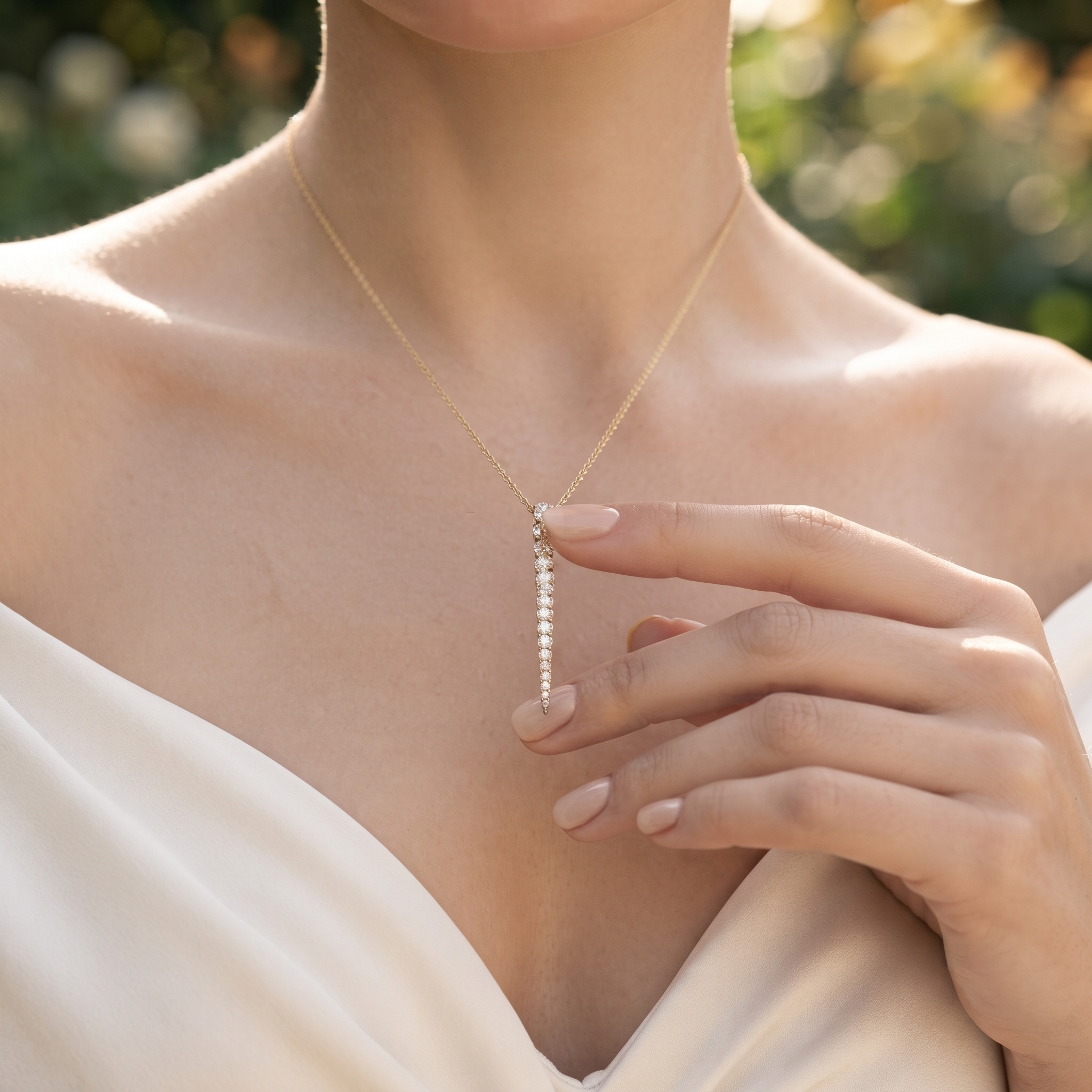 Vertical Diamond Bar Pendant Necklace