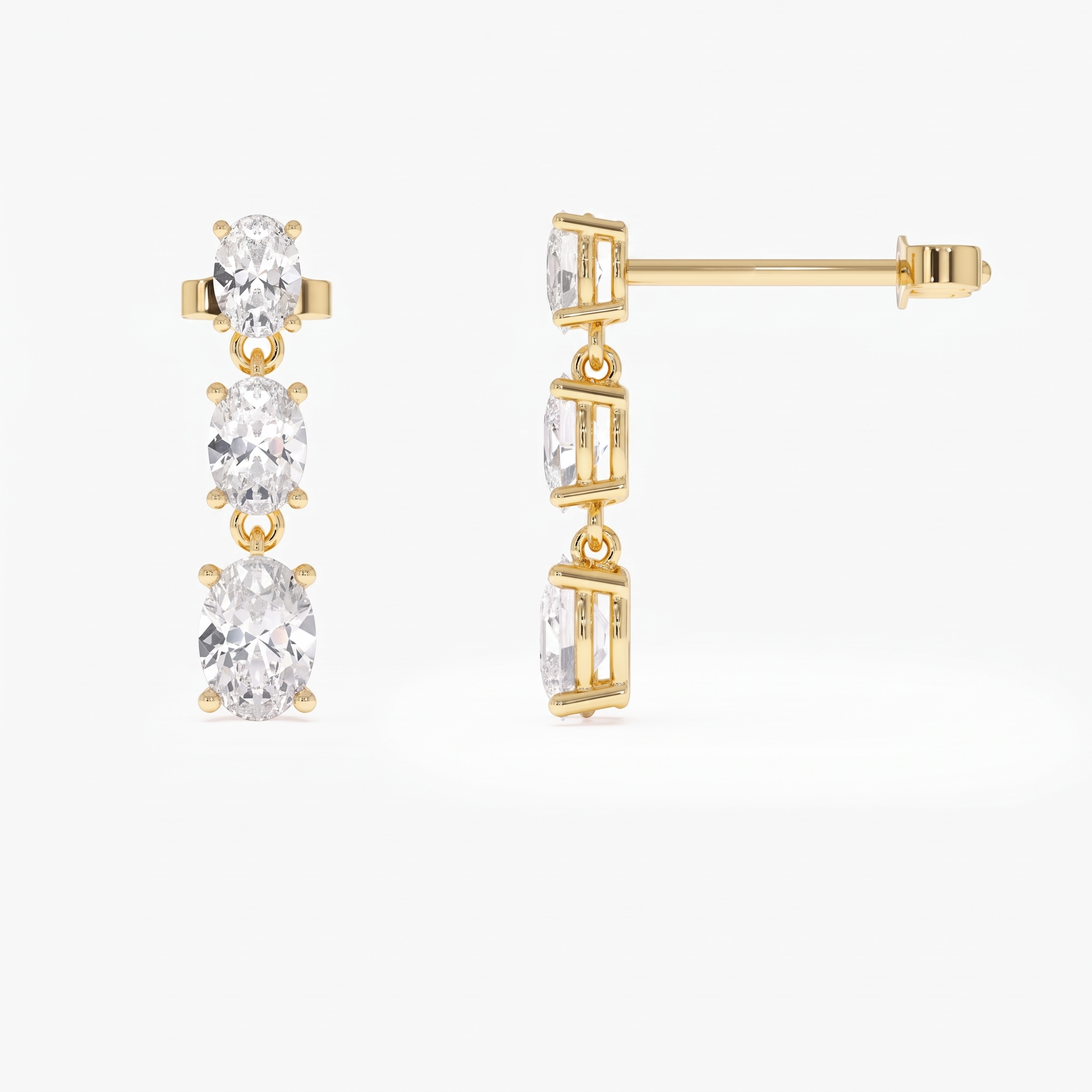 Graduated Oval Diamond Drop Earrings