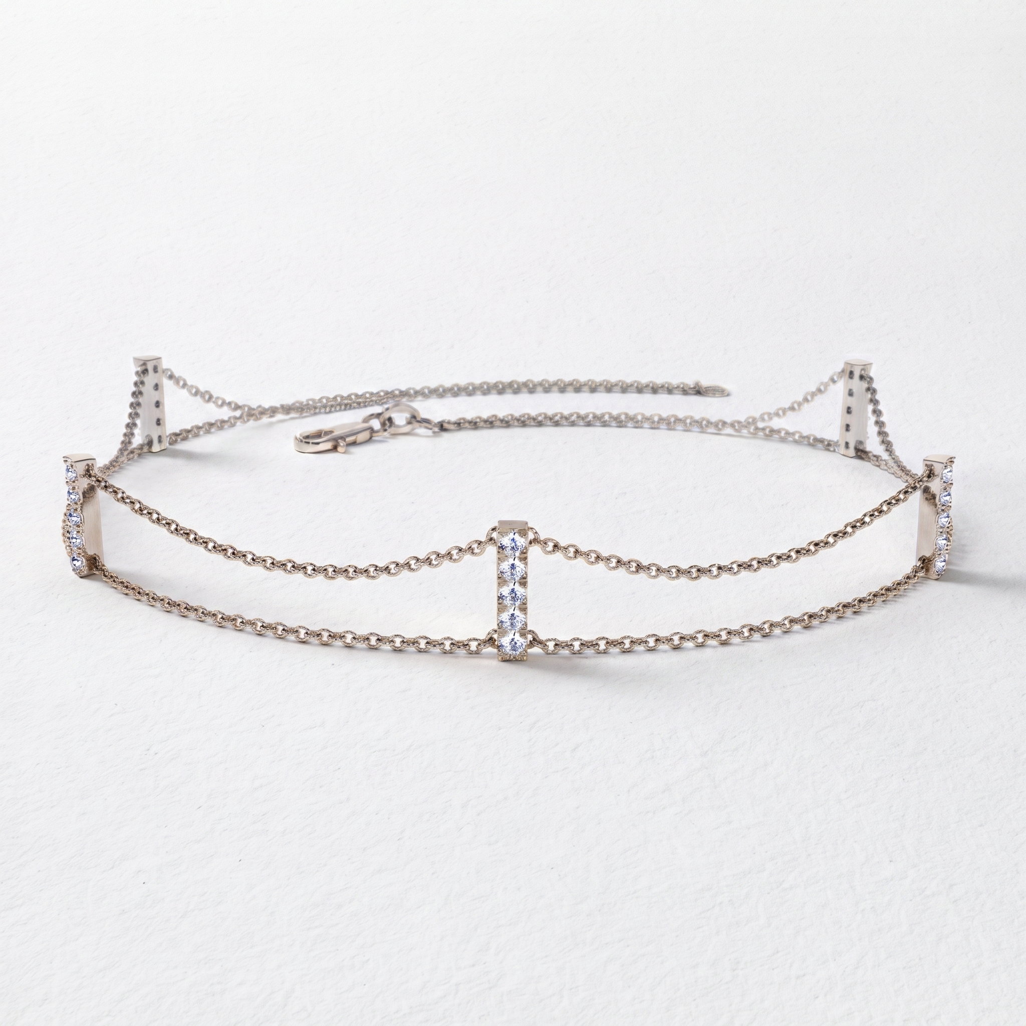 Double Chain Diamond Bar Bracelet