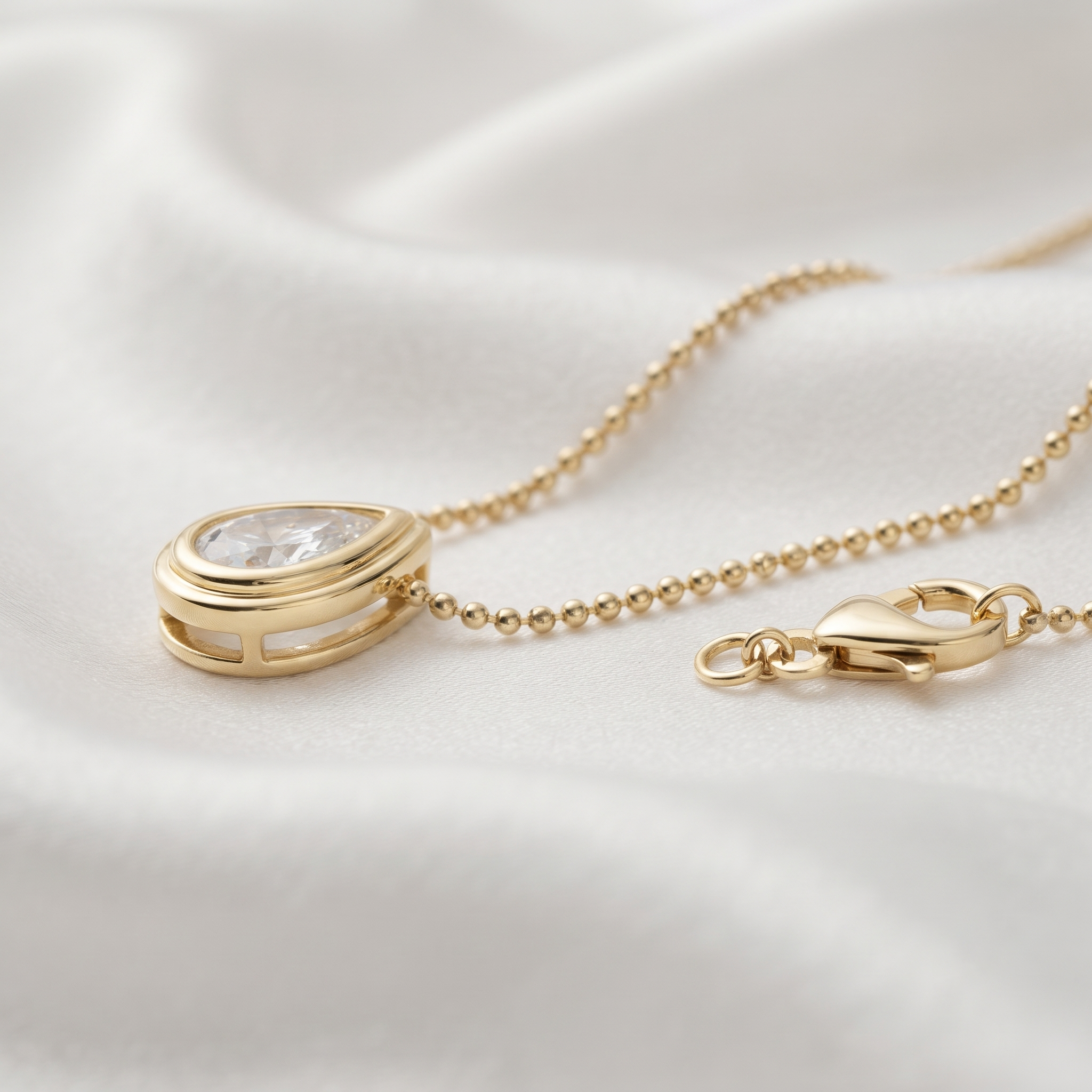 Pear Shape Bezel Diamond Pendant Necklace