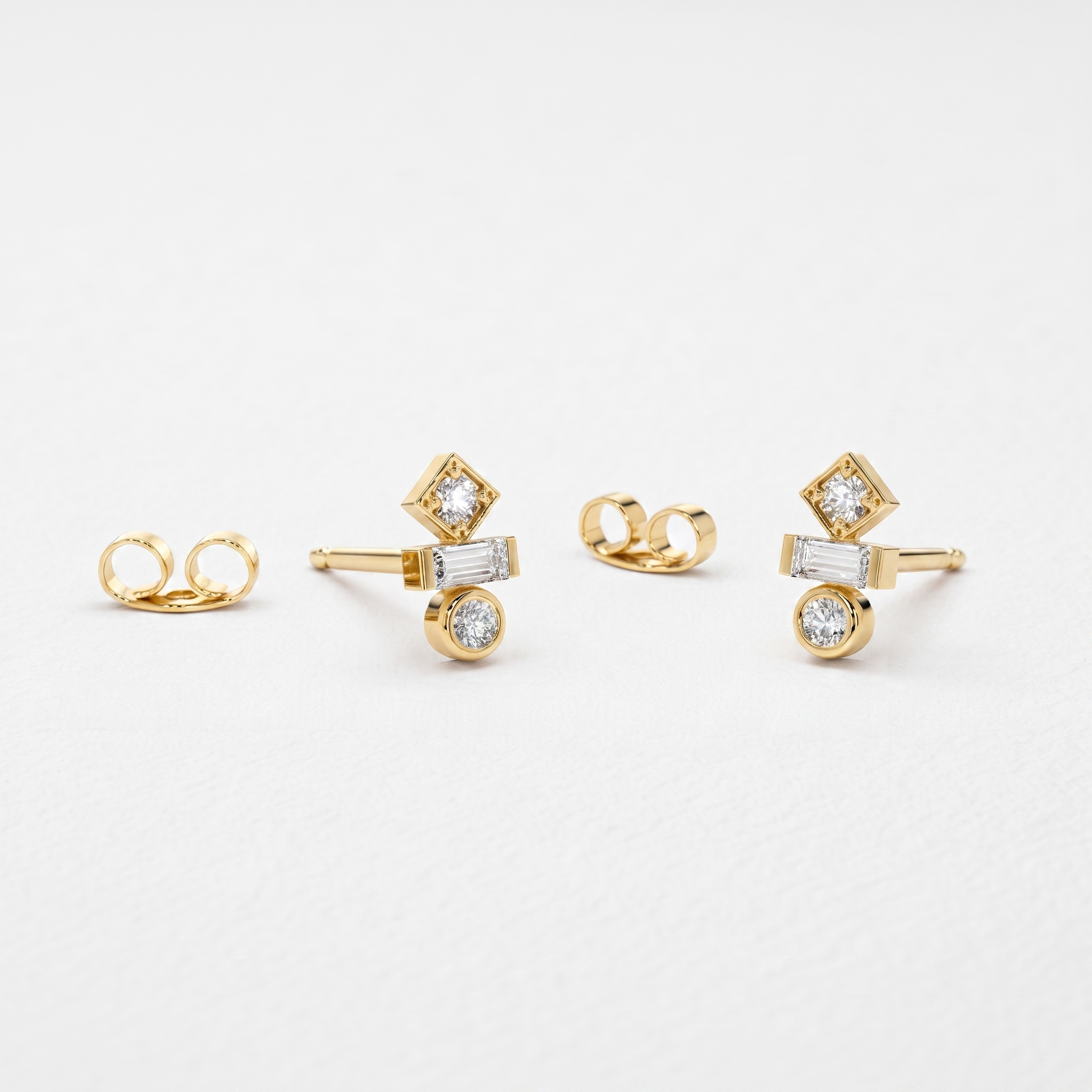 Geometric Trio Diamond Stud Earrings