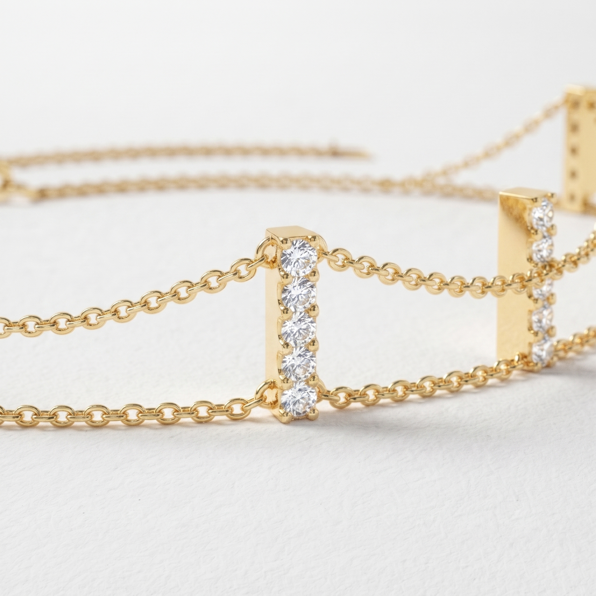 Double Chain Diamond Bar Bracelet