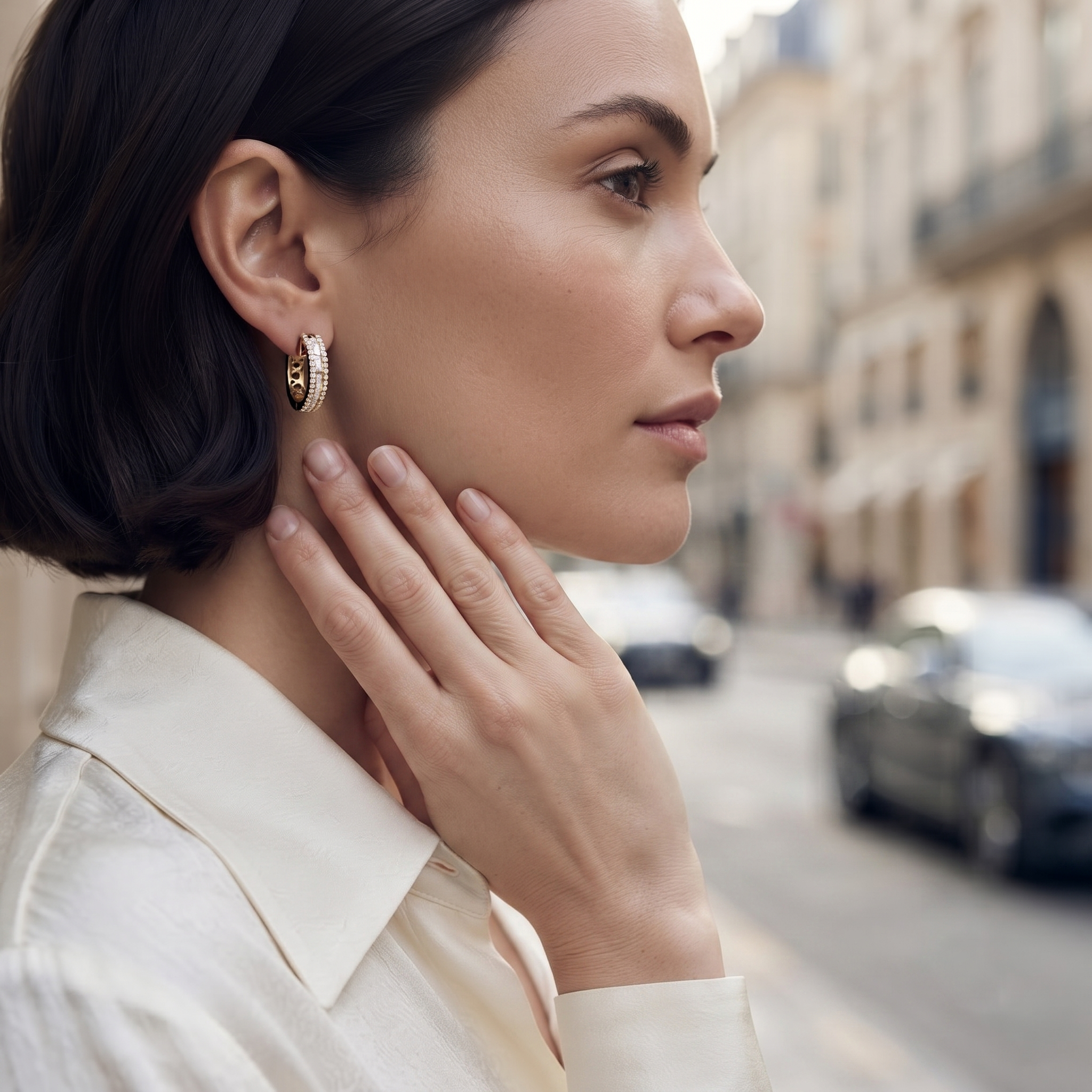 Double Frame Baguette Diamond Hoop Earrings