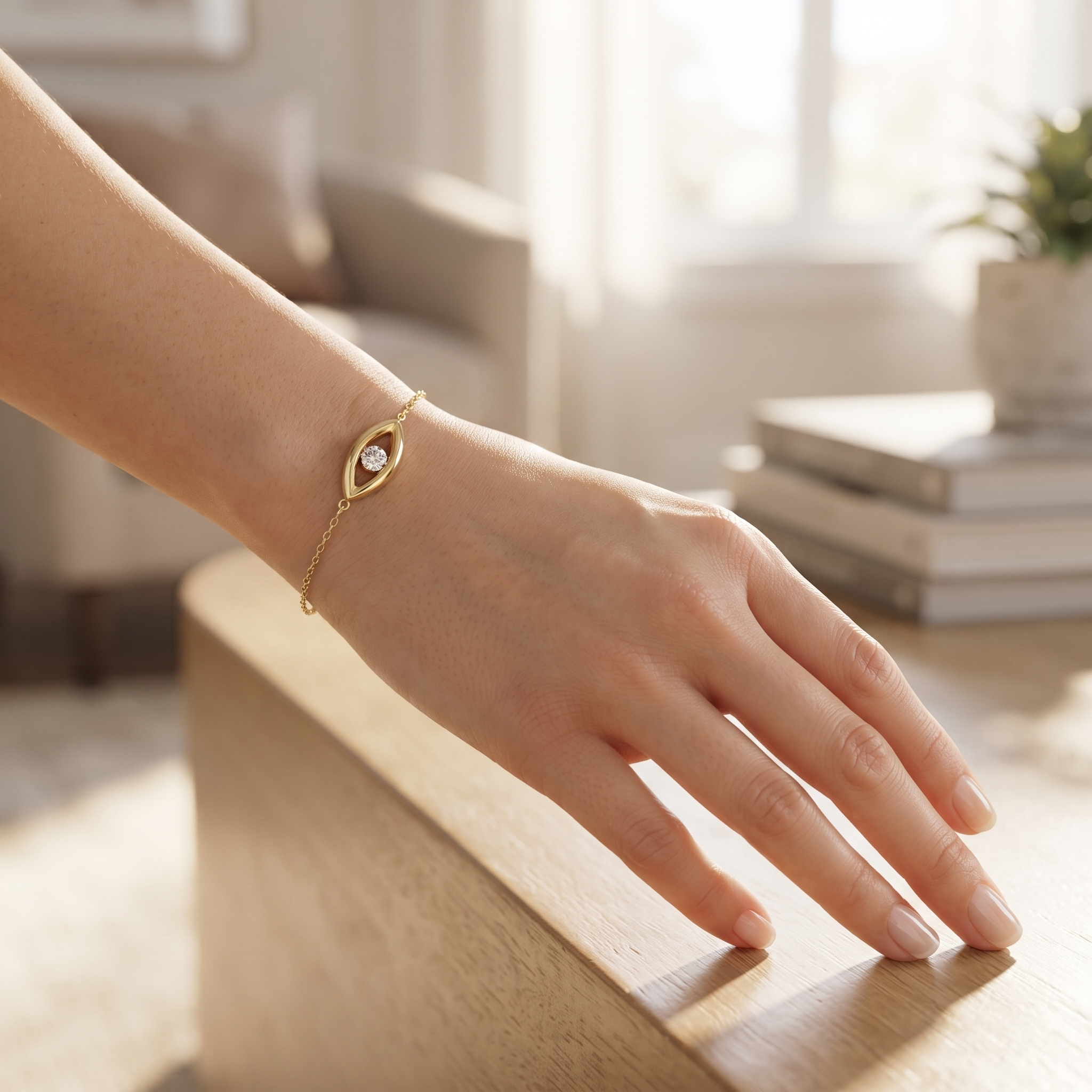 Eye Shape Round Diamond Station Bracelet