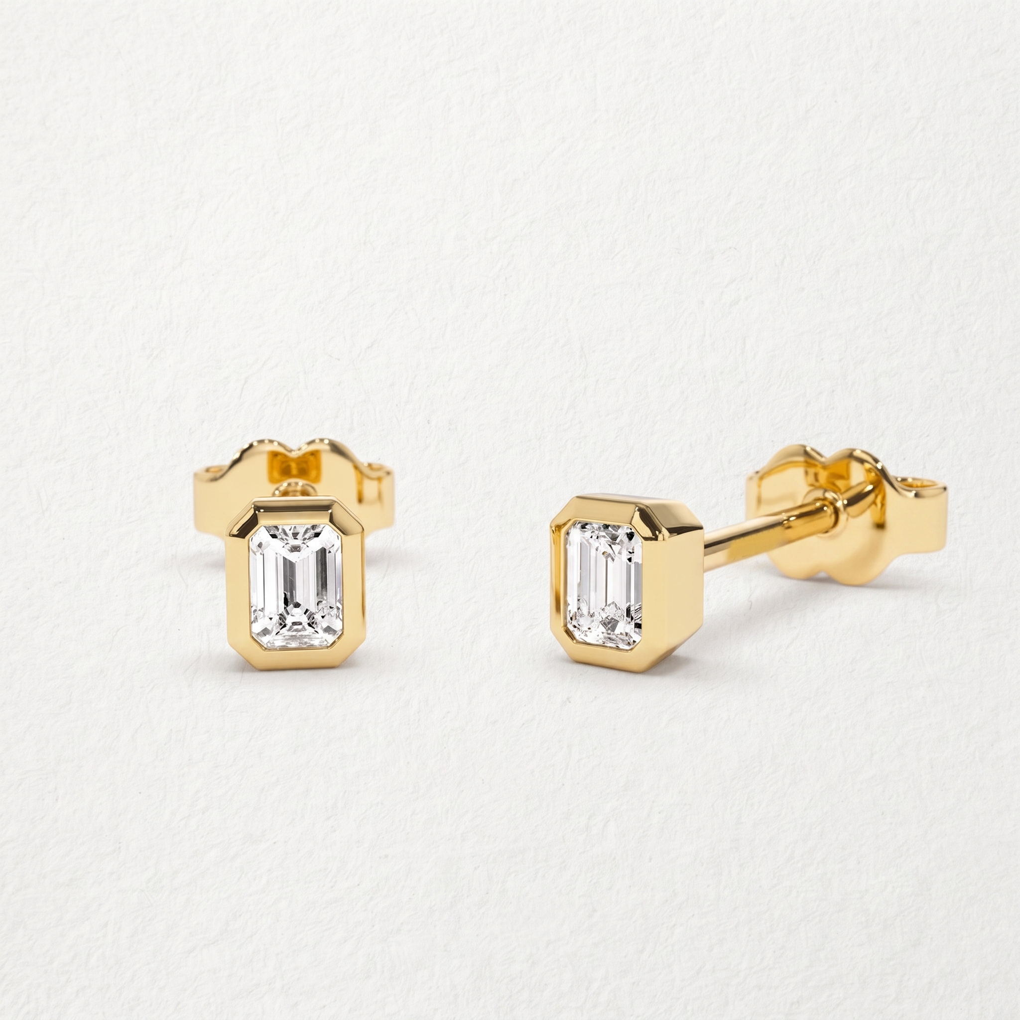 Emerald Cut Bezel Stud Earrings