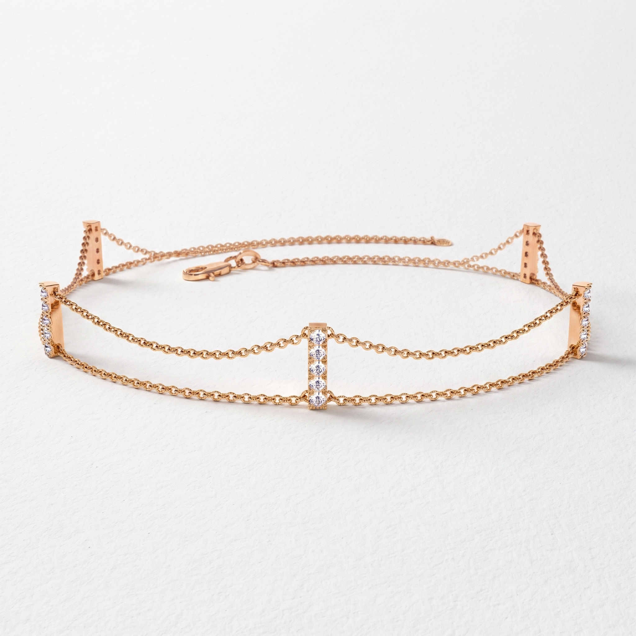 Double Chain Diamond Bar Bracelet