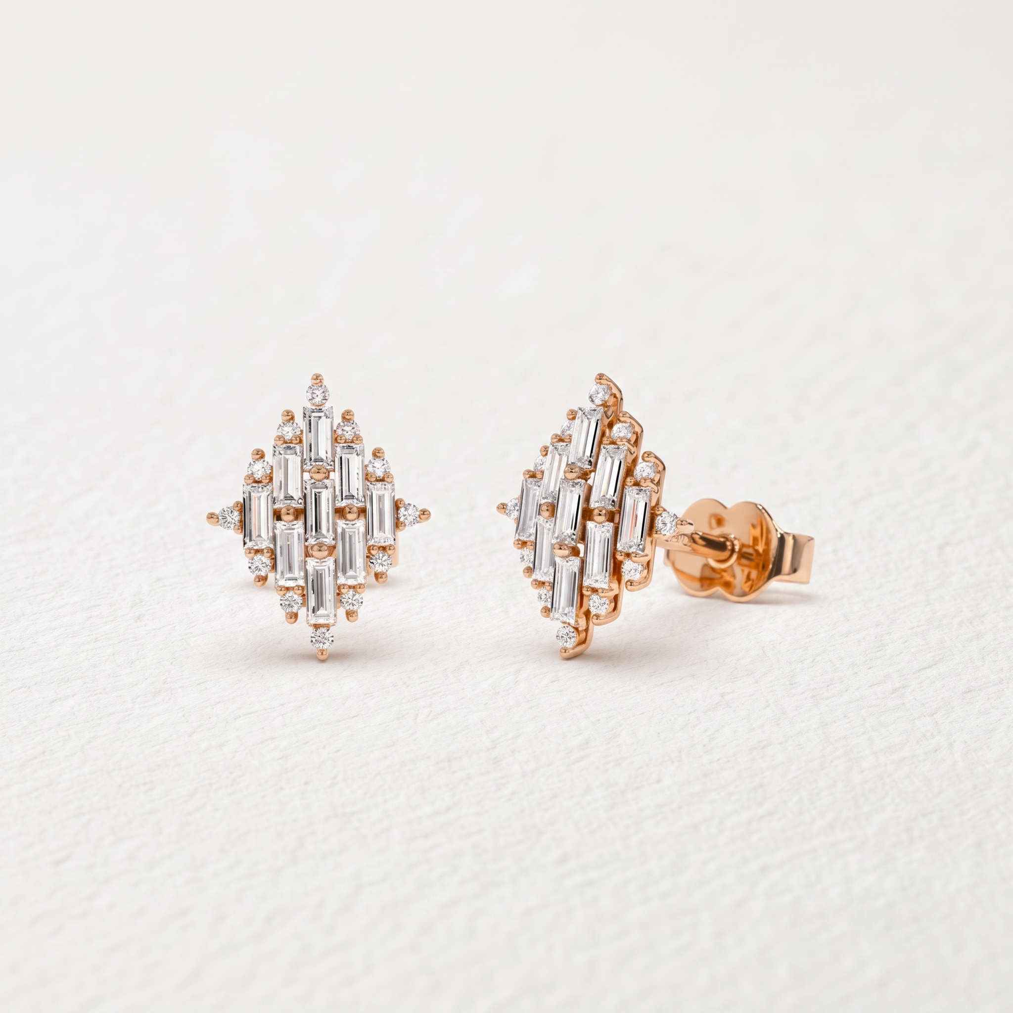 Geometric Baguette Cluster Stud Earrings