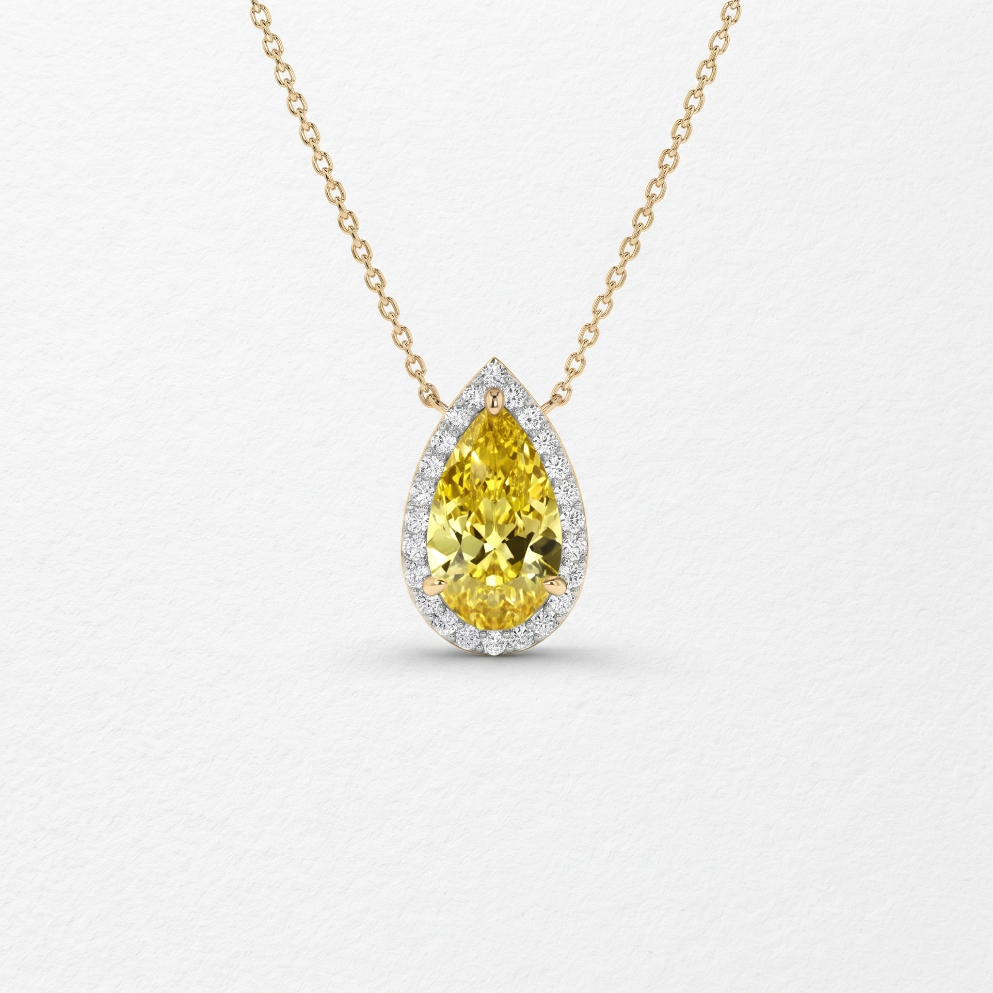 Yellow Pear Halo Diamond Pendant Necklace