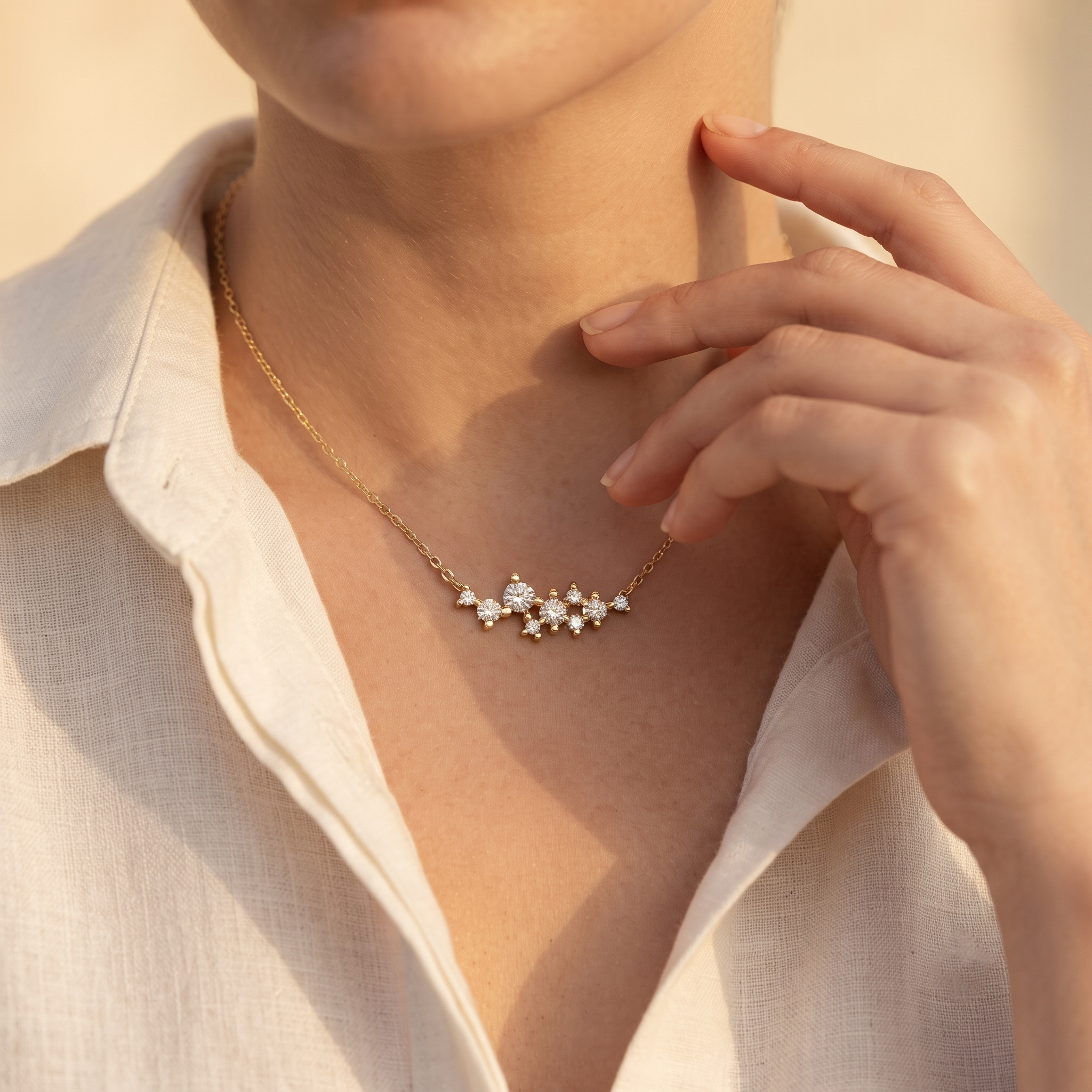 Graduated Round Diamond Cluster Necklace