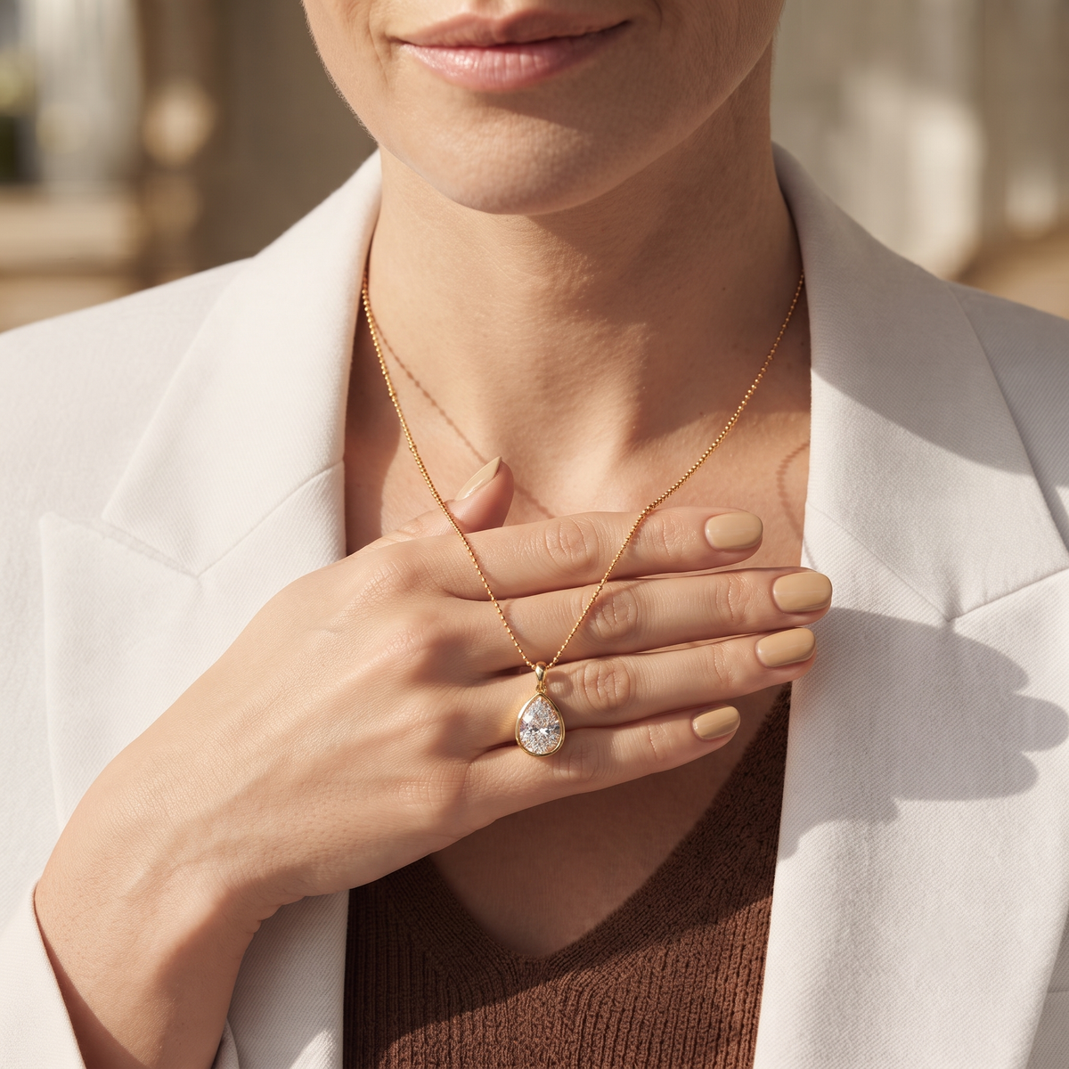 Pear Shape Bezel Diamond Pendant Necklace