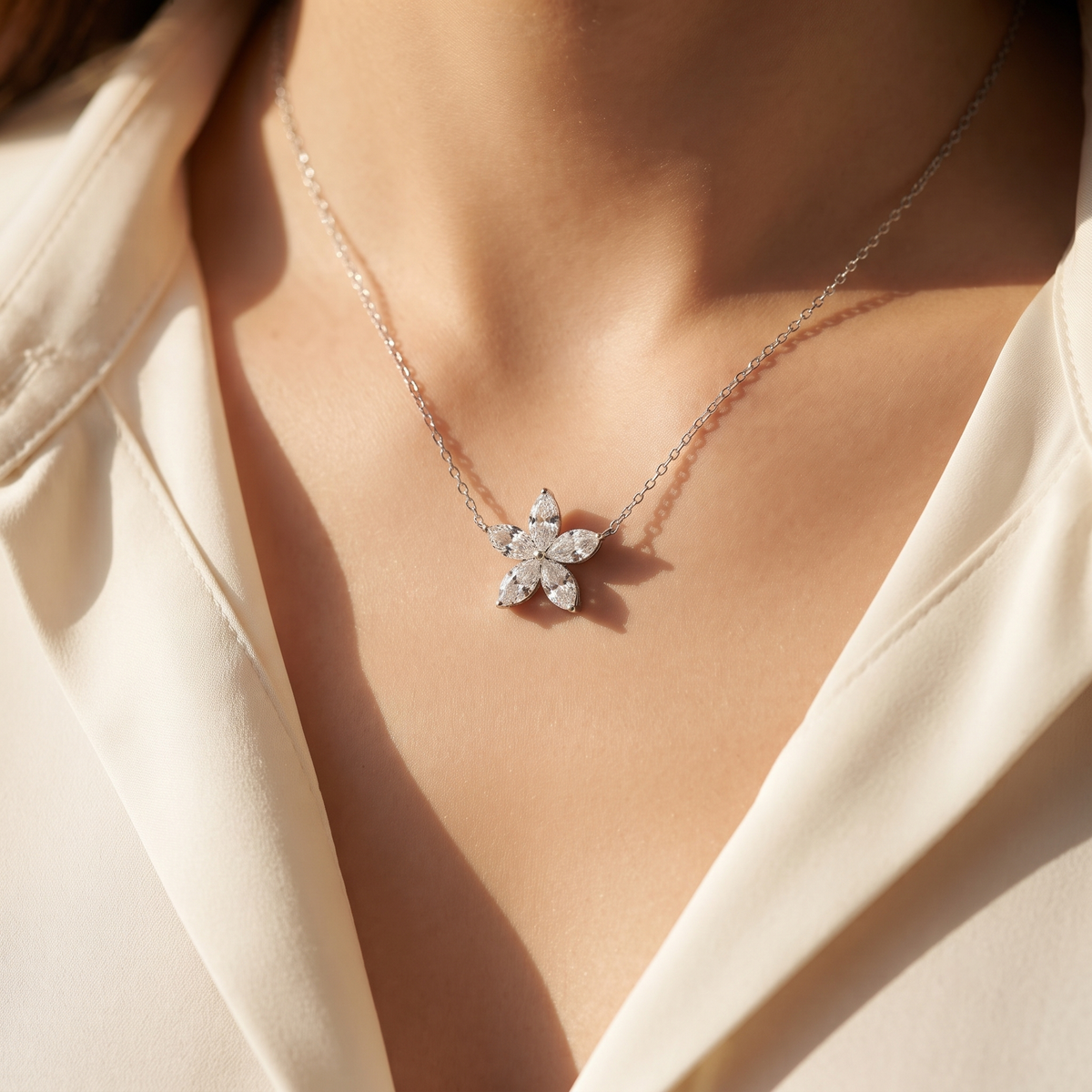 Marquise Diamond Flower Pendant