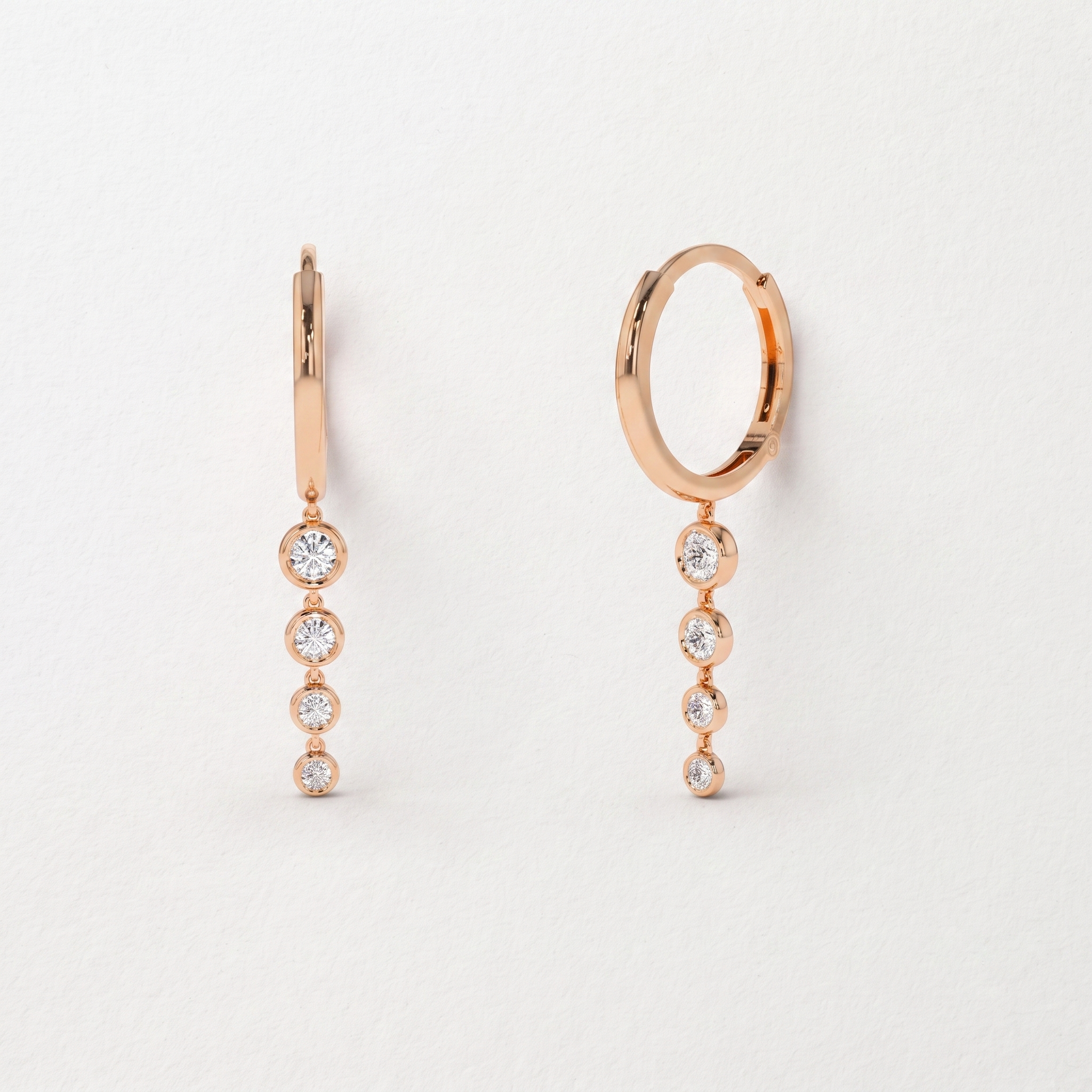 Graduated Bezel Drop Hoop Earrings