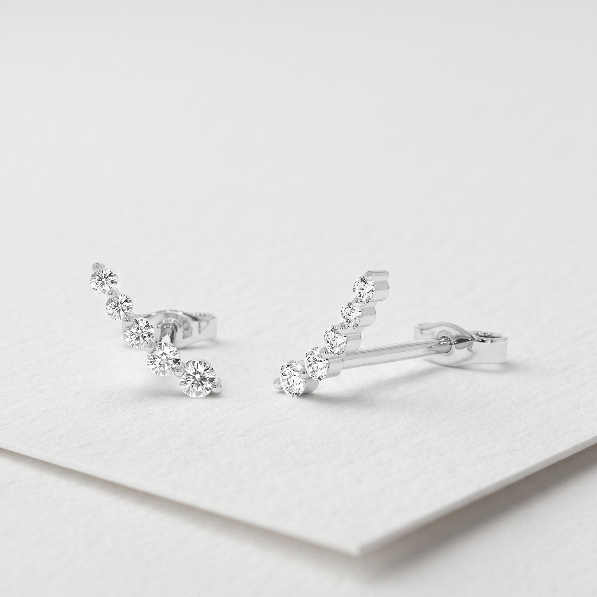 Curved Diamond Ear Climber Earrings