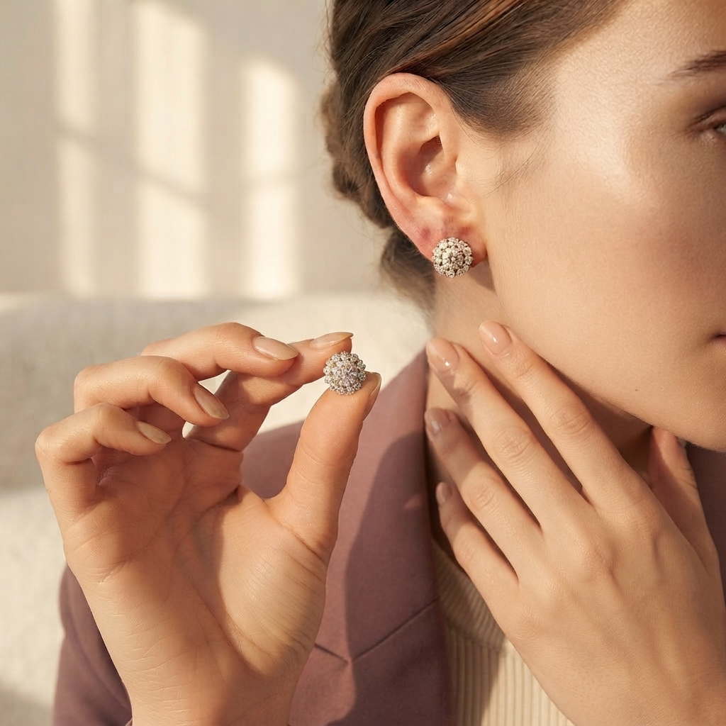 Round Halo Diamond Stud Earrings