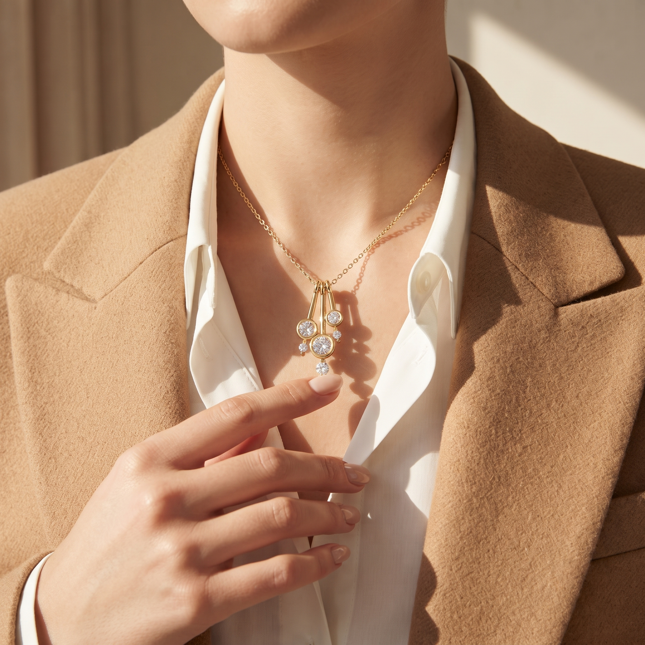 Cascading Round Diamond Bar Pendant Necklace