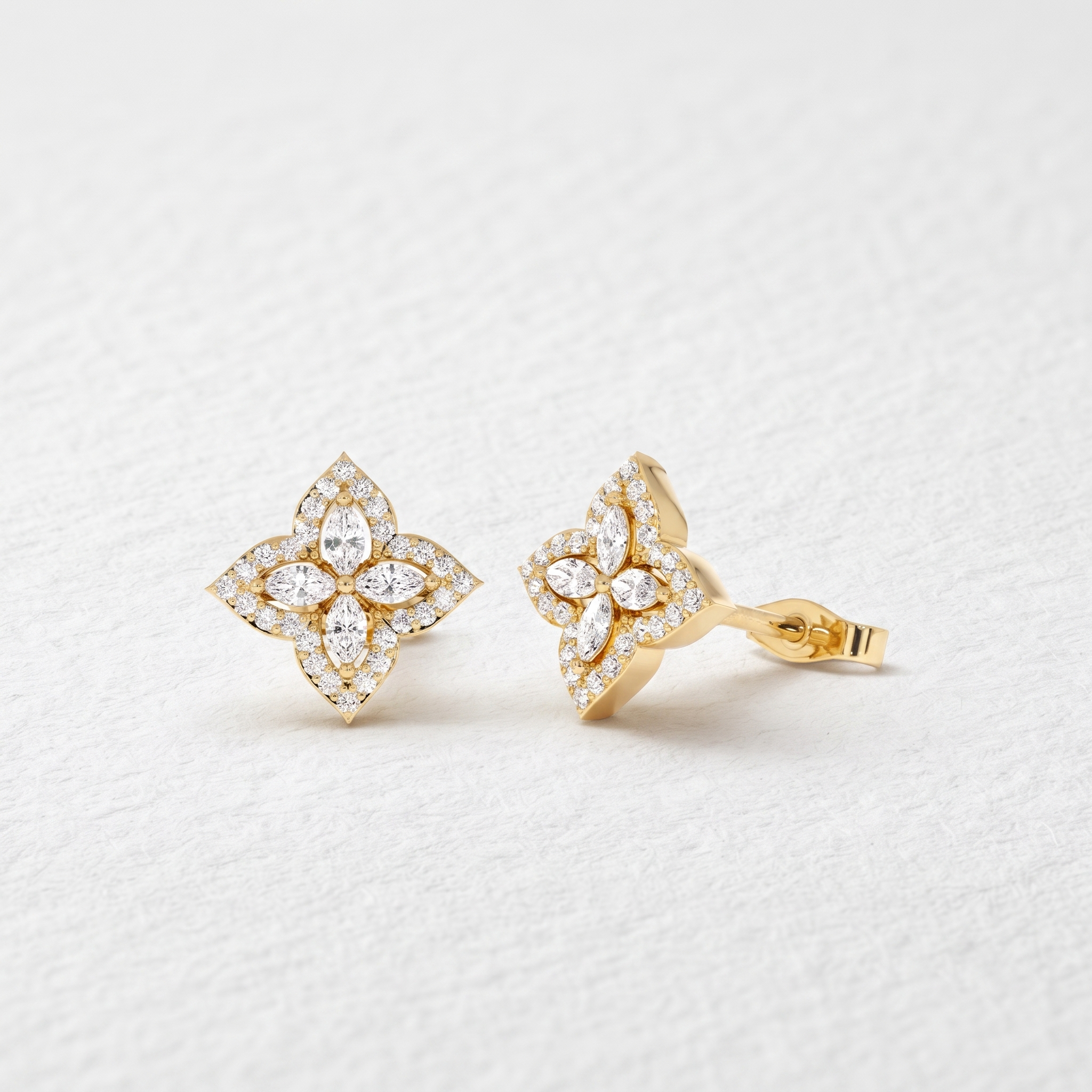 Four Petal Marquise Diamond Stud Earrings