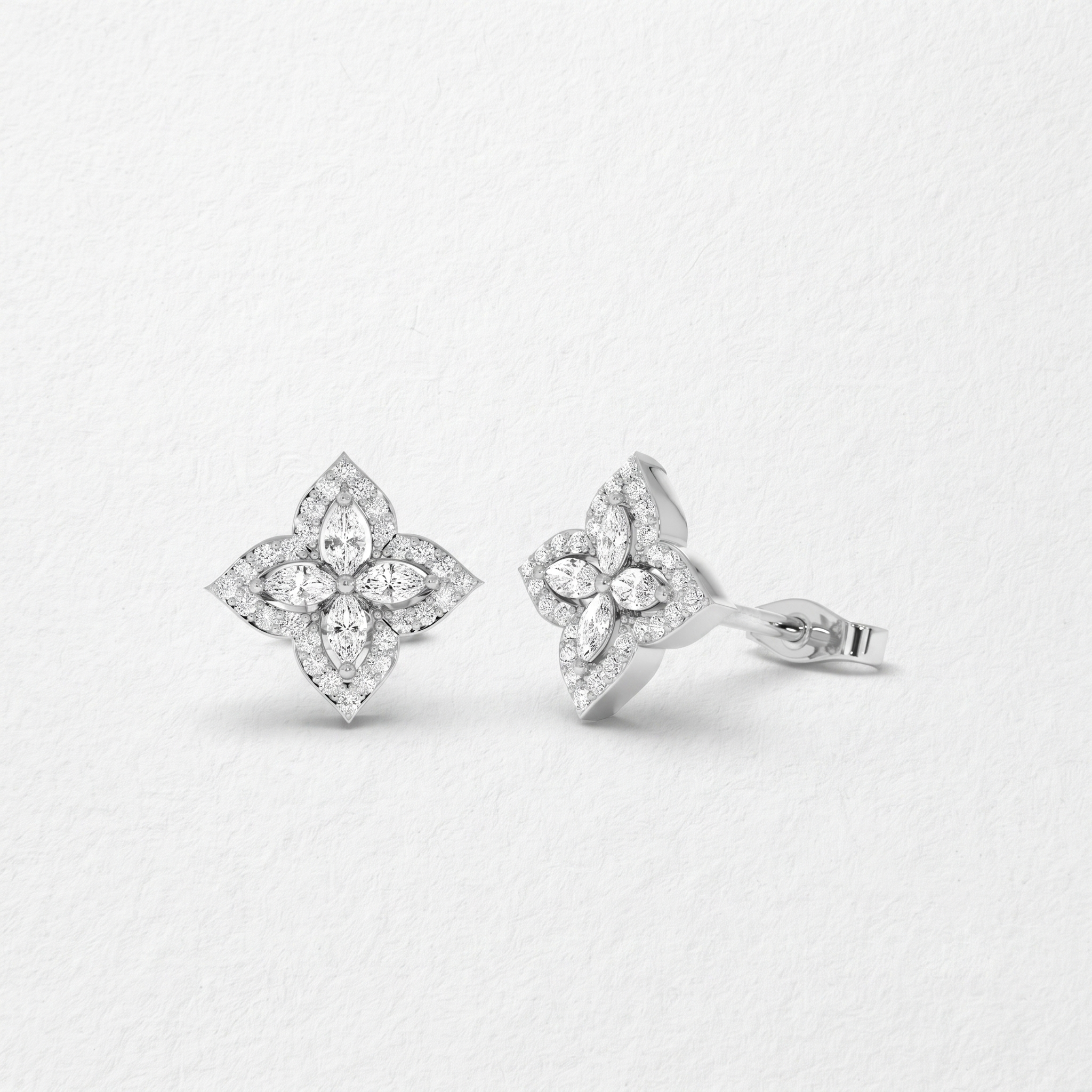 Four Petal Marquise Diamond Stud Earrings