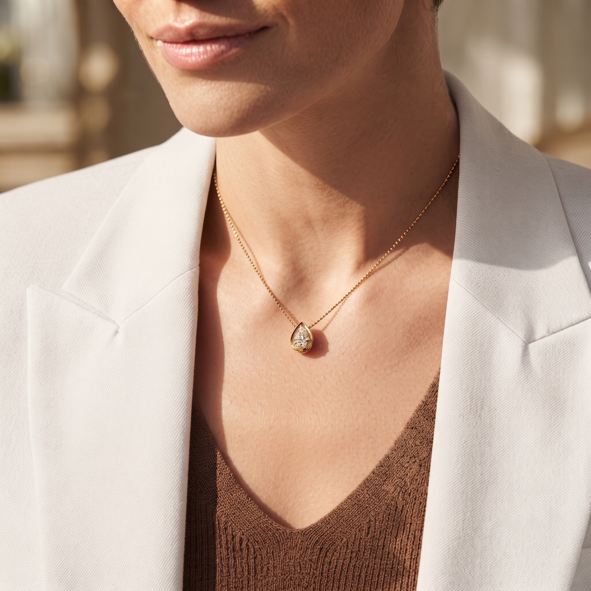 Pear Shape Bezel Diamond Pendant Necklace