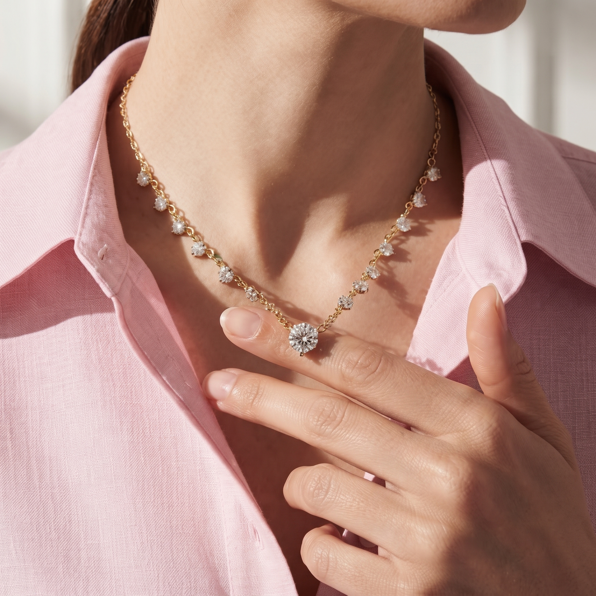 Graduated Pear Diamond Station Necklace