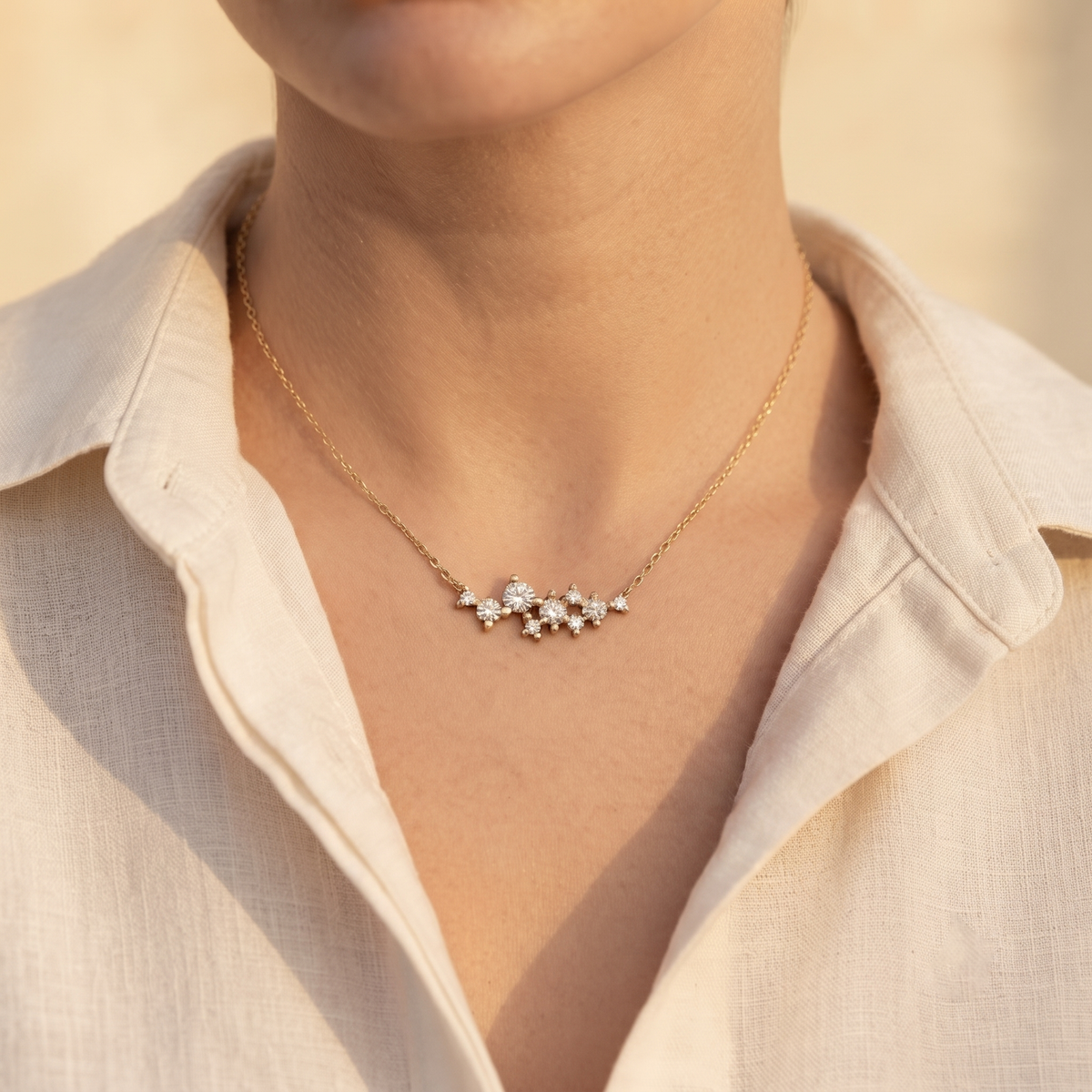 Graduated Round Diamond Cluster Necklace