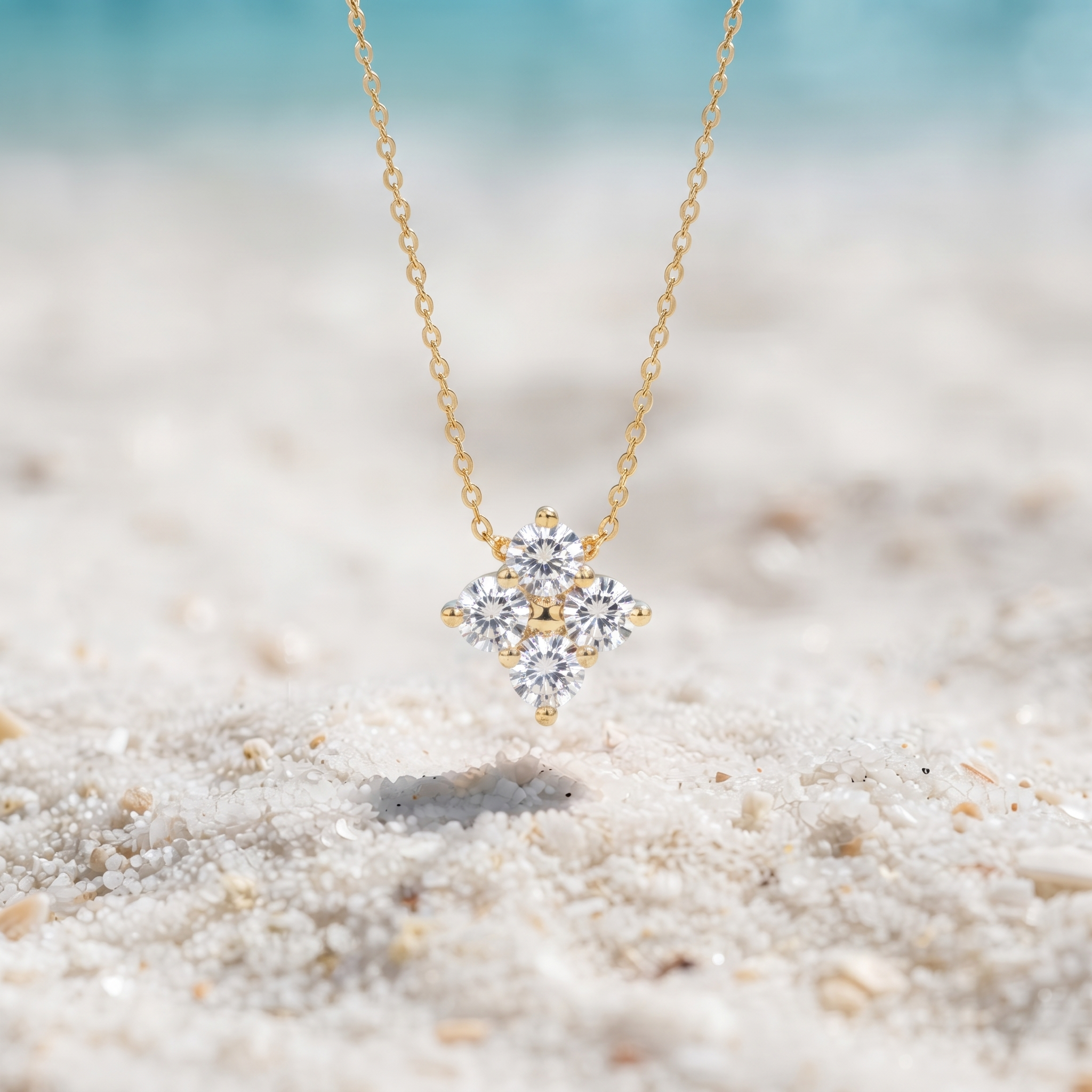 Four Stone Floral Diamond Pendant