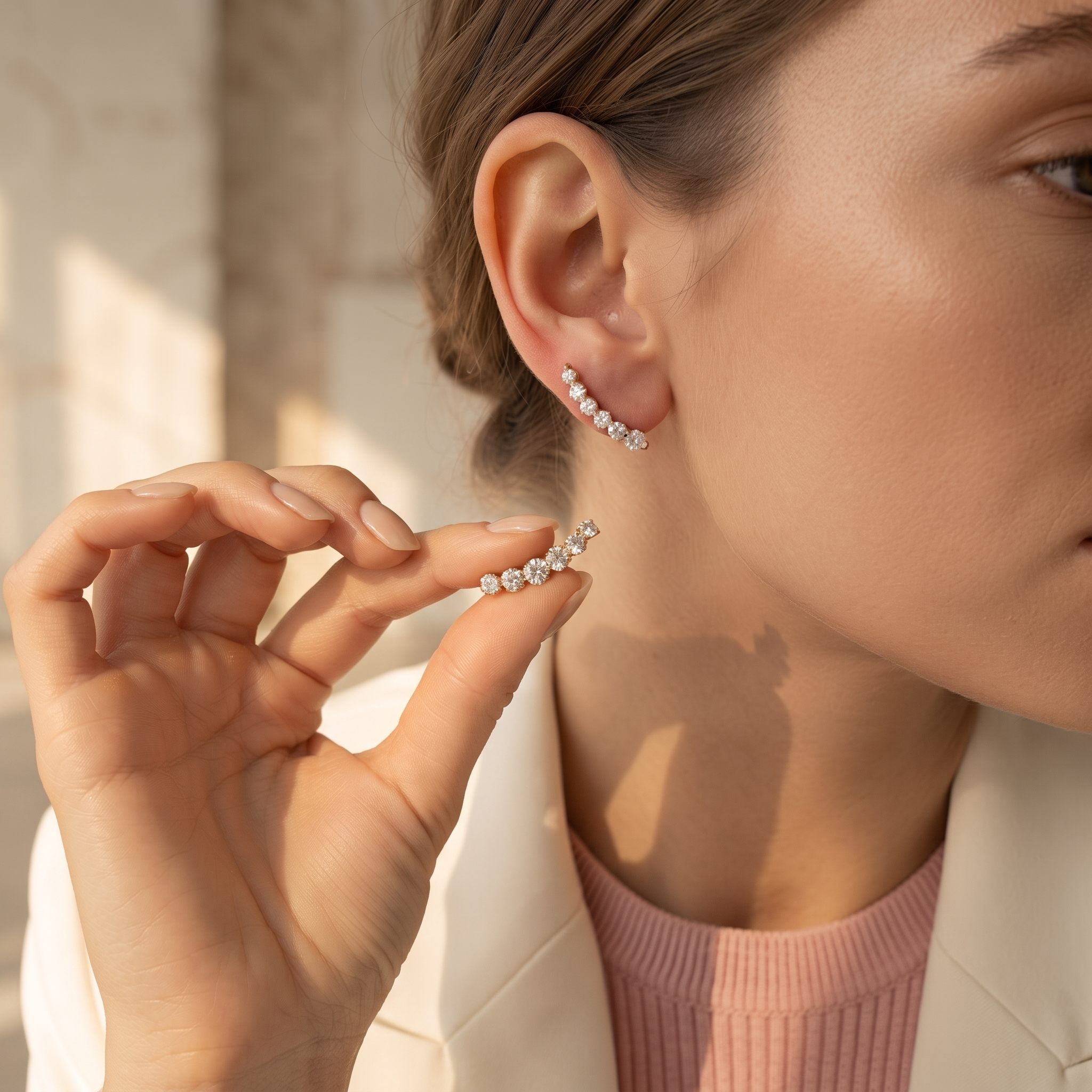 Curved Diamond Ear Climber Earrings