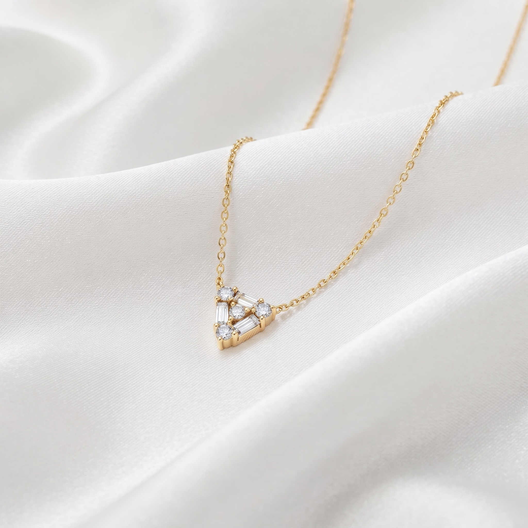 Geometric Baguette Diamond Triangle Pendant