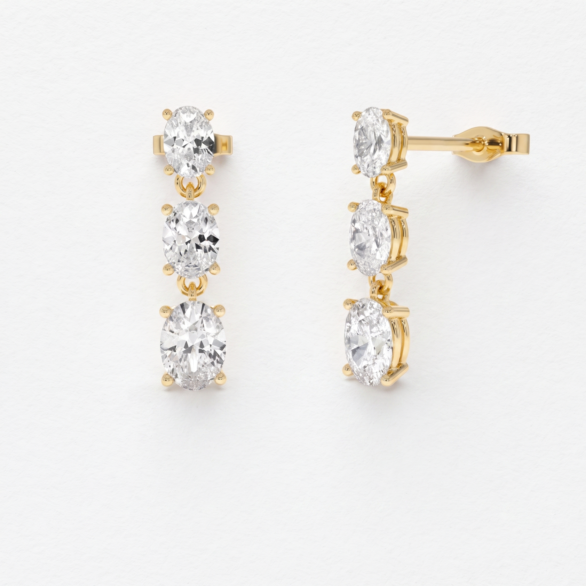 Graduated Oval Diamond Drop Earrings
