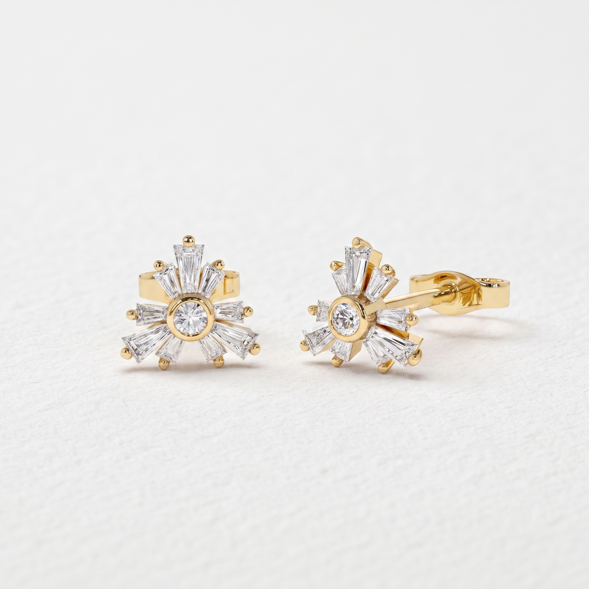 Radiant Baguette Sunburst Stud Earrings