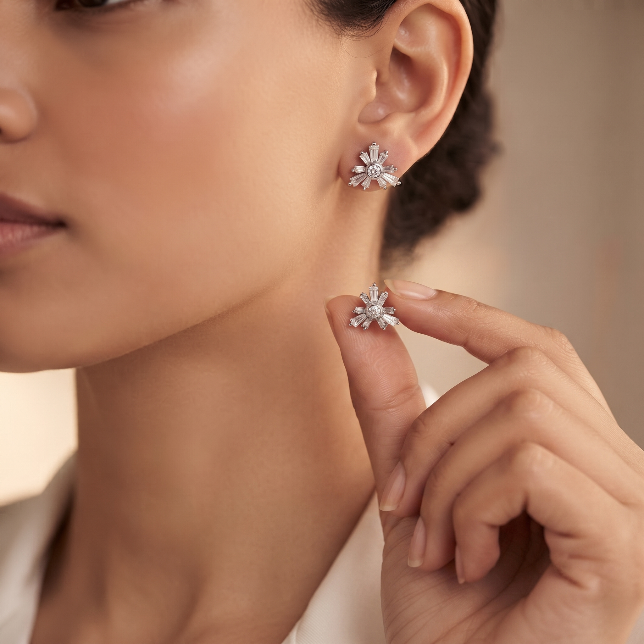 Radiant Baguette Sunburst Stud Earrings