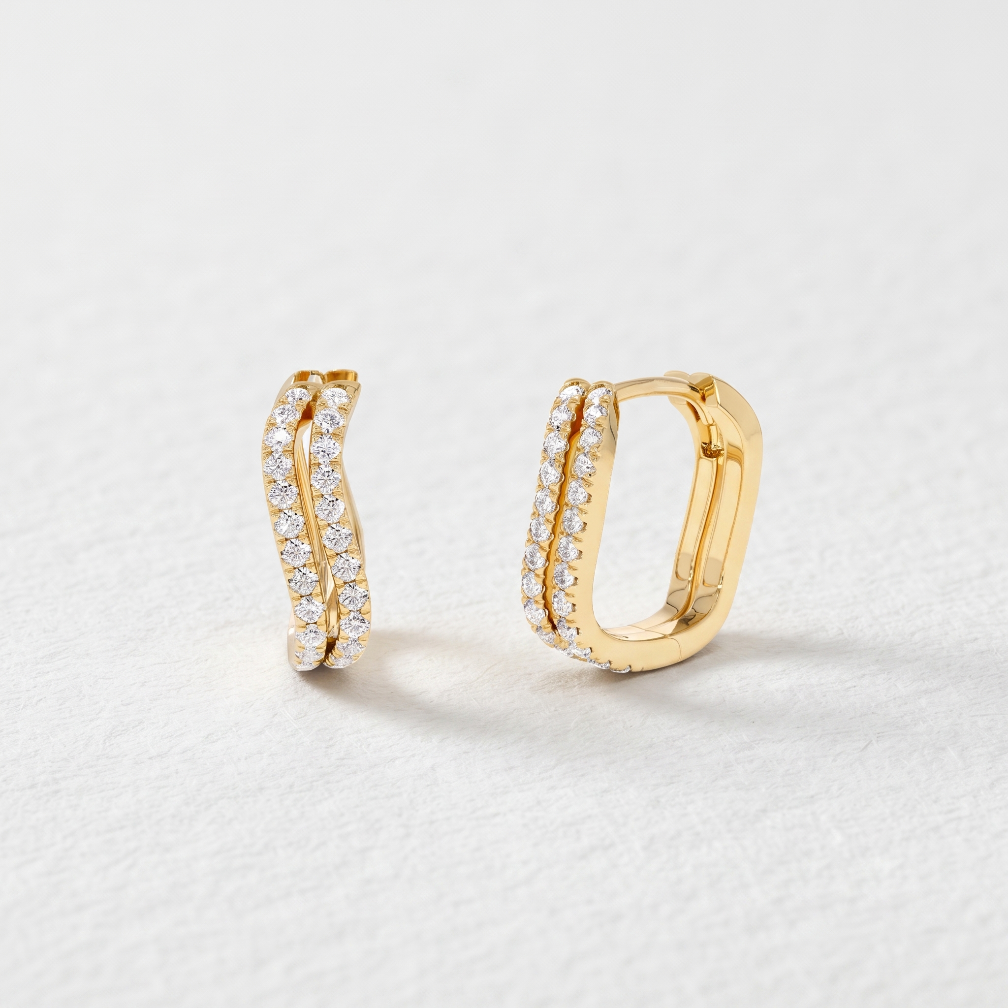 Double Row Rectangular Diamond Hoop Earrings