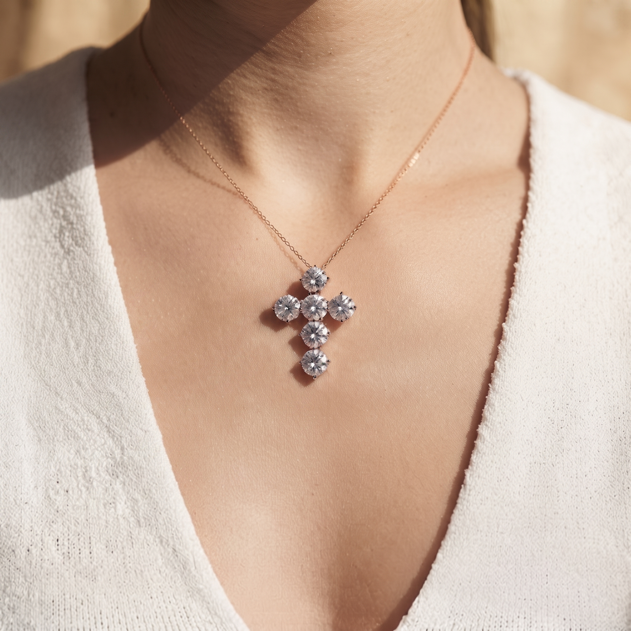 Classic Round Diamond Cross Pendant