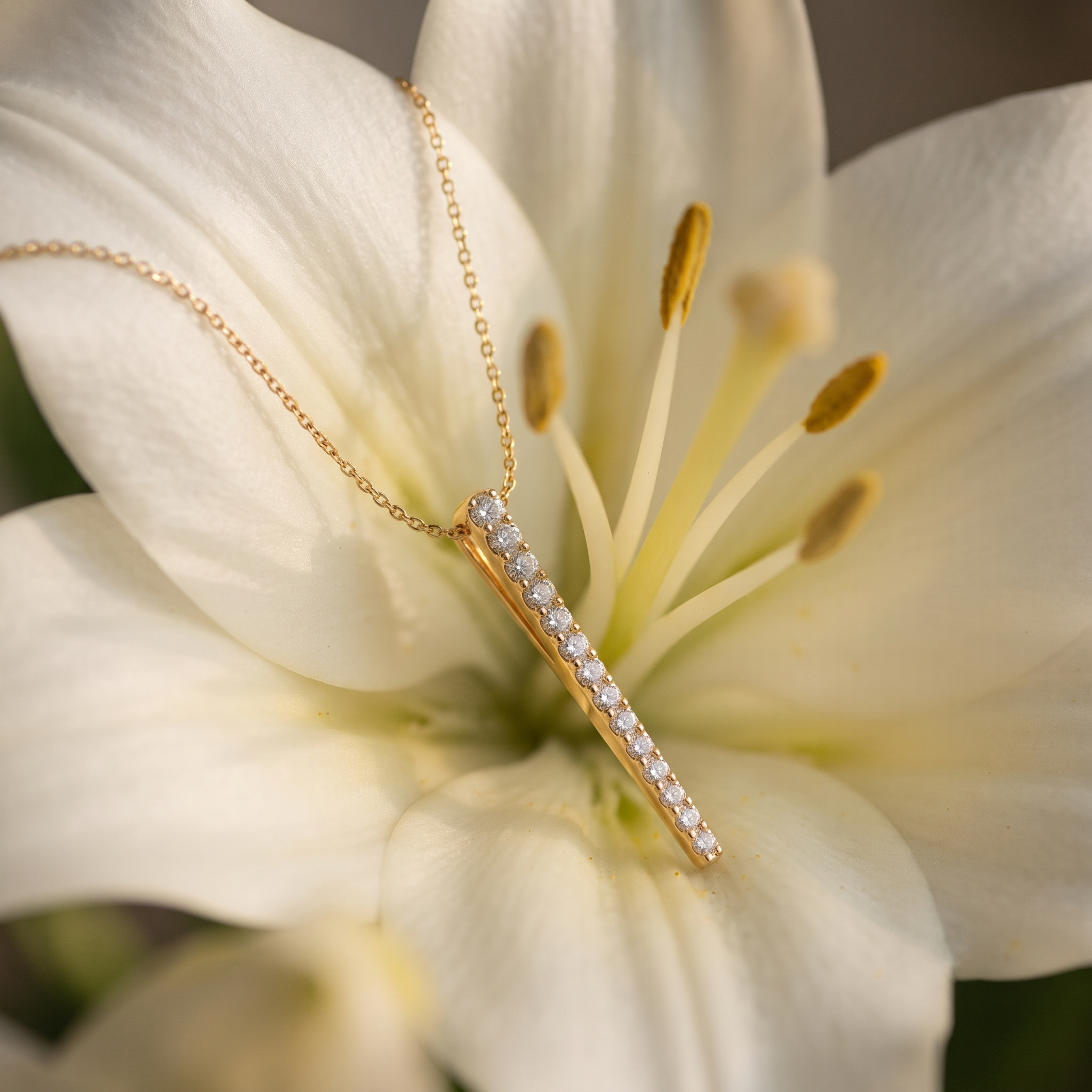Vertical Diamond Bar Pendant Necklace