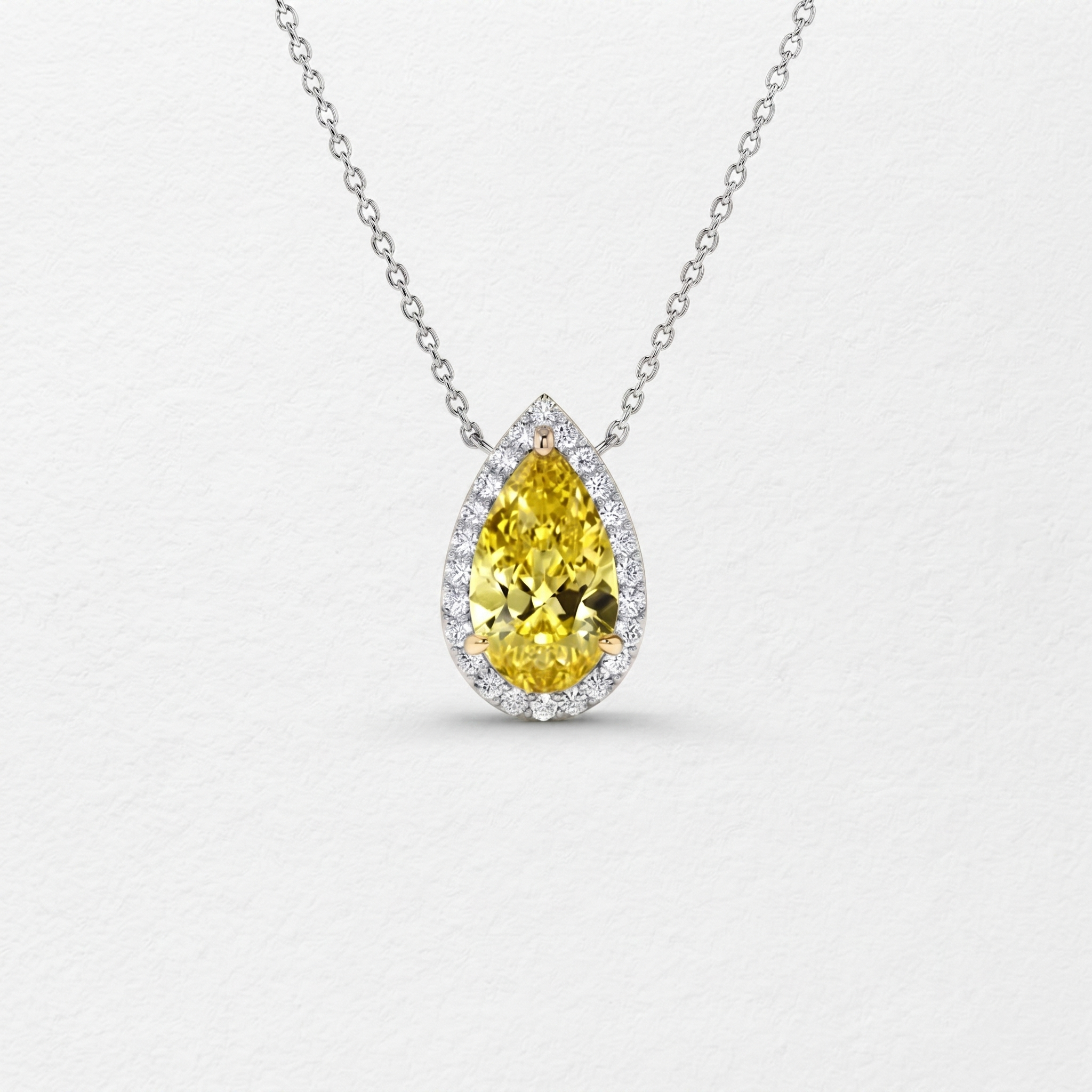 Yellow Pear Halo Diamond Pendant Necklace