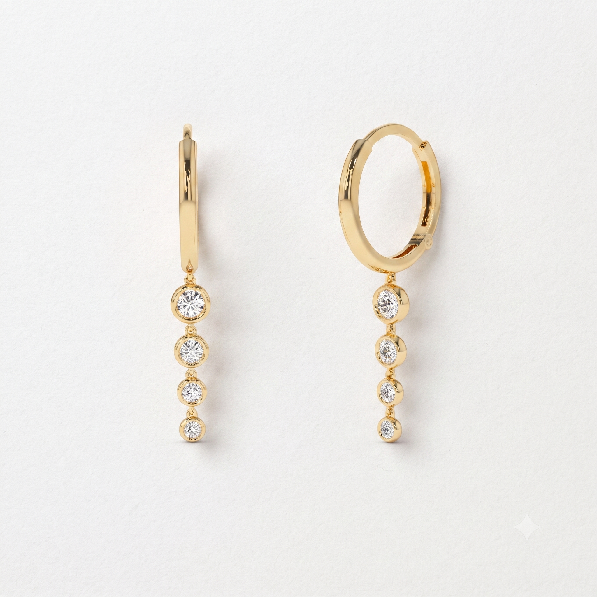 Graduated Bezel Drop Hoop Earrings