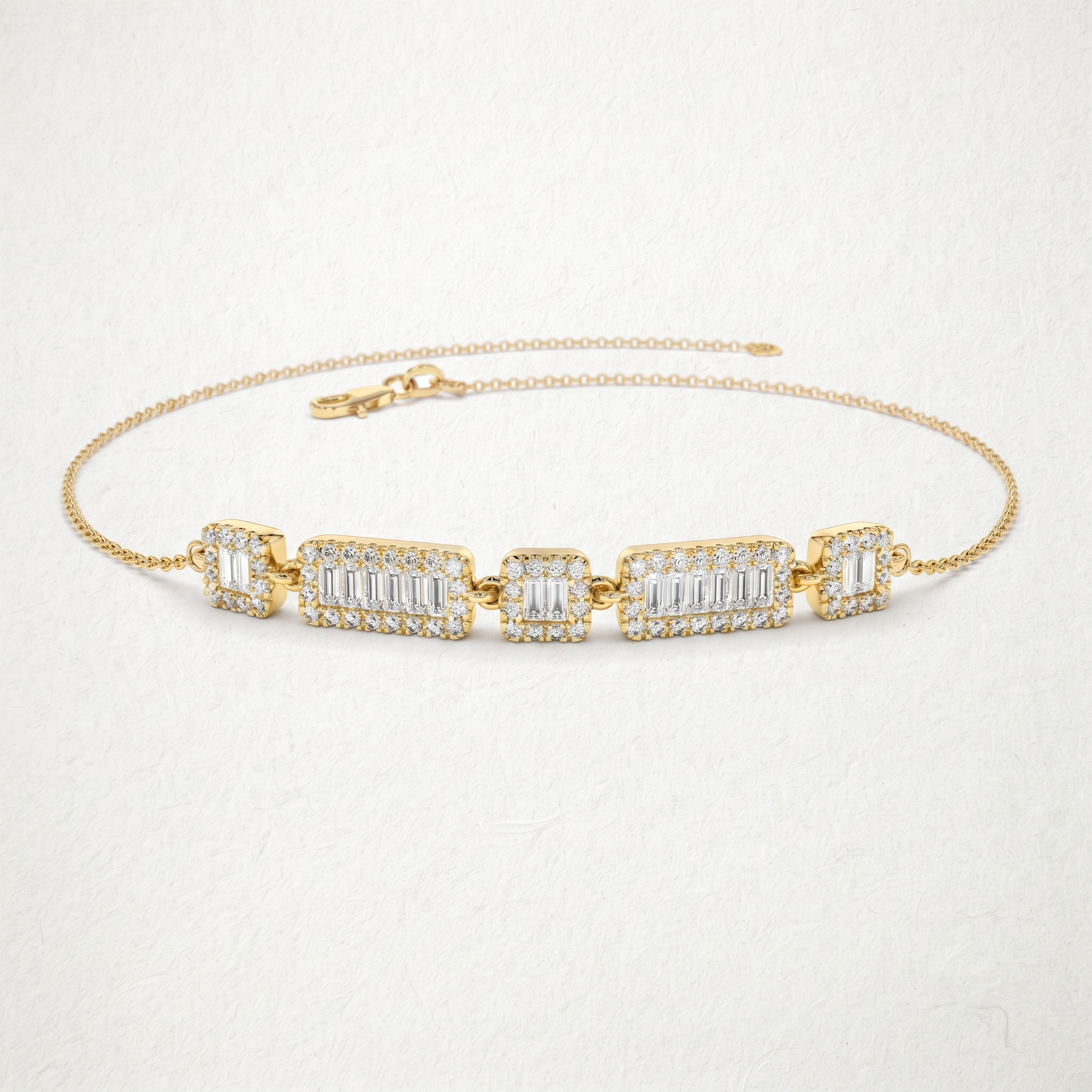 Baguette & Round Diamond Station Bracelet