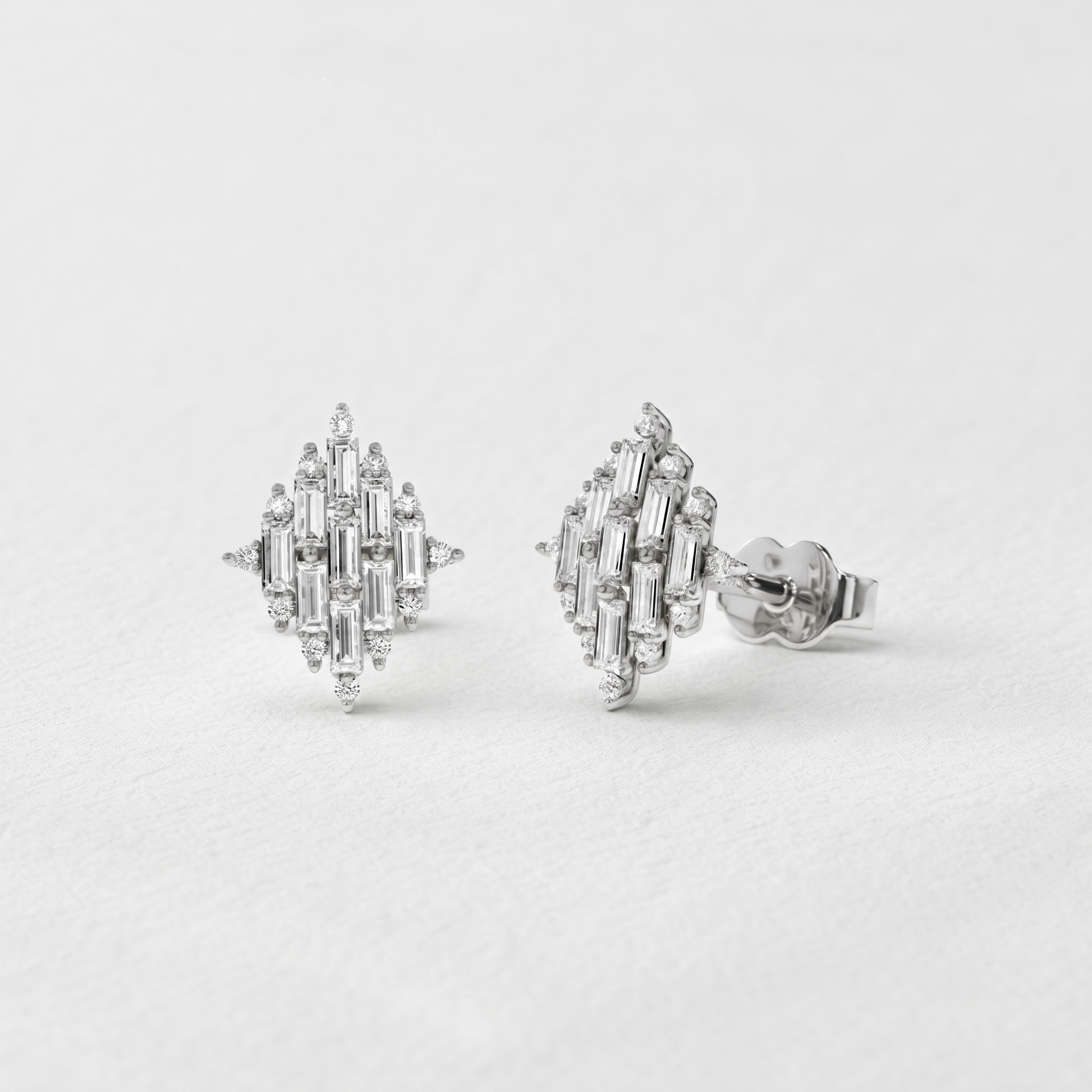 Geometric Baguette Cluster Stud Earrings