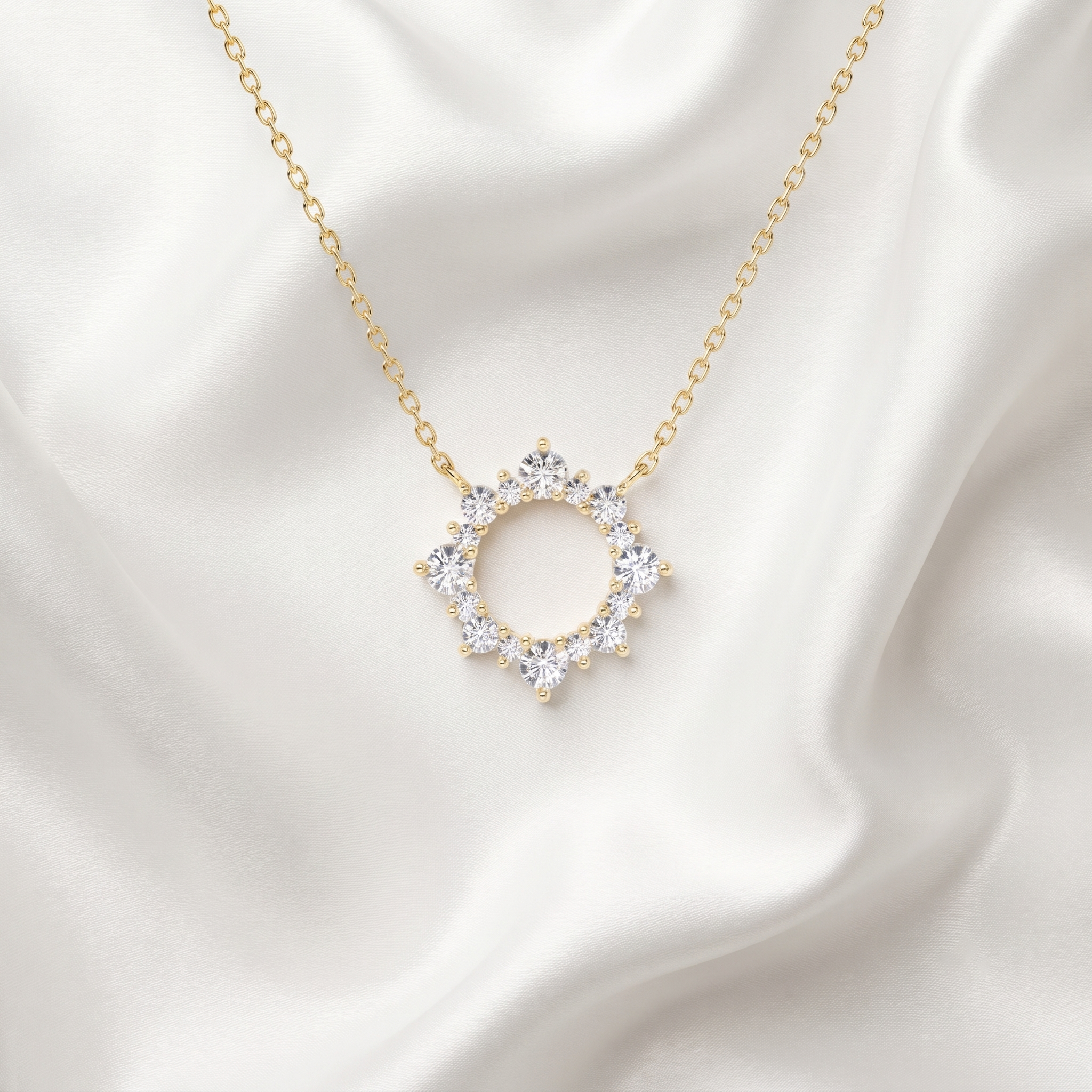 Open Circle Diamond Wreath Pendant Necklace