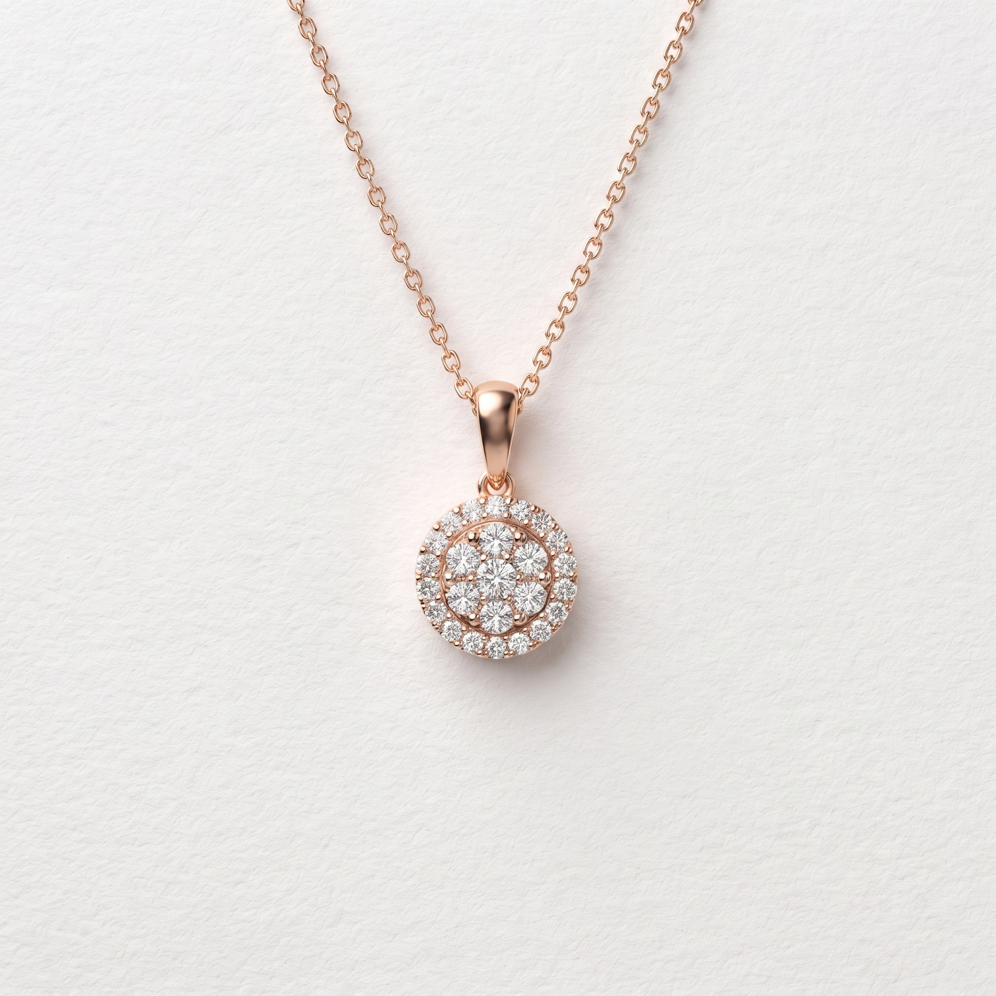 Round Cluster Halo Diamond Pendant Necklace