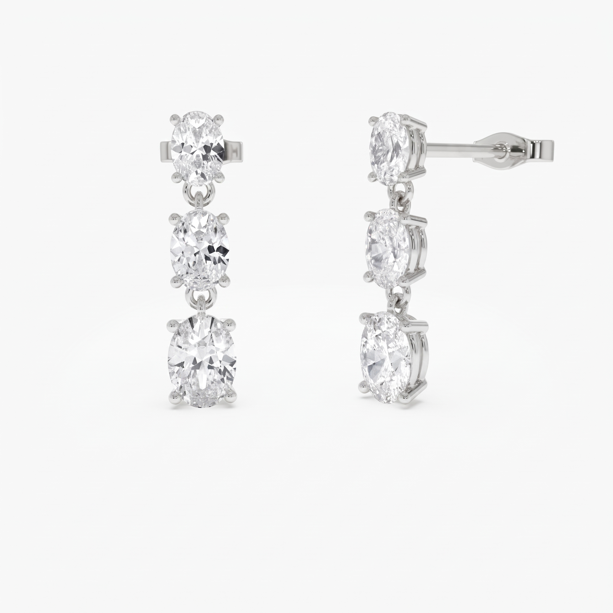 Graduated Oval Diamond Drop Earrings