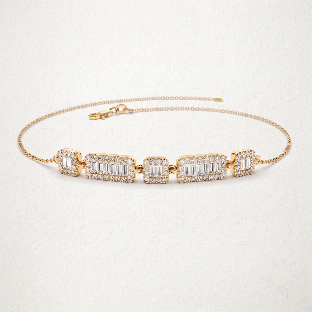 Baguette & Round Diamond Station Bracelet