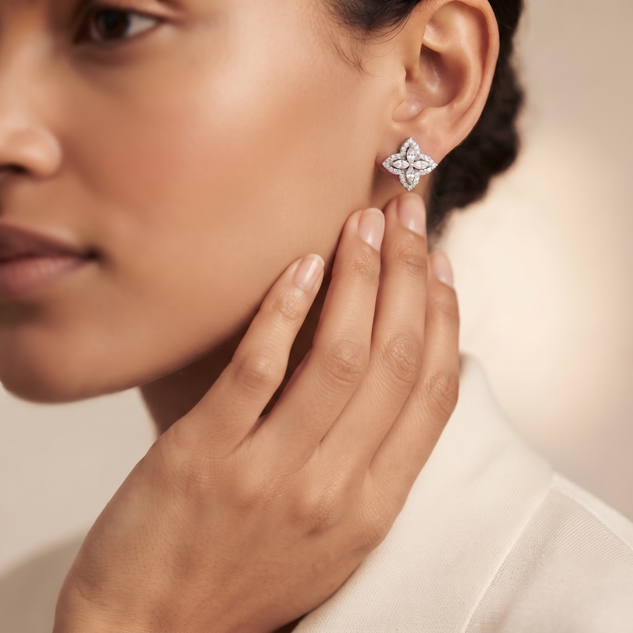 Four Petal Marquise Diamond Stud Earrings