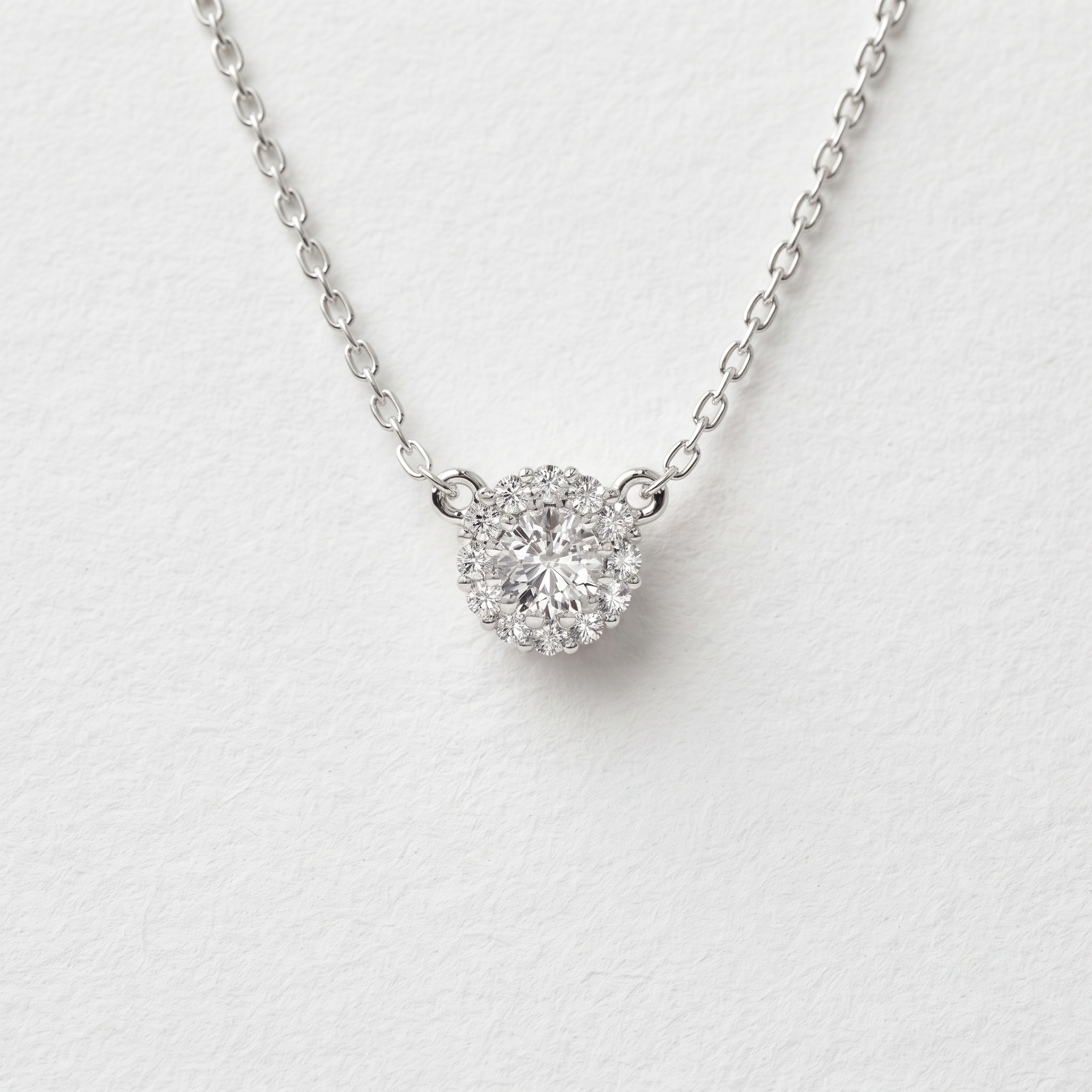 Round Floral Halo Diamond Pendant Necklace