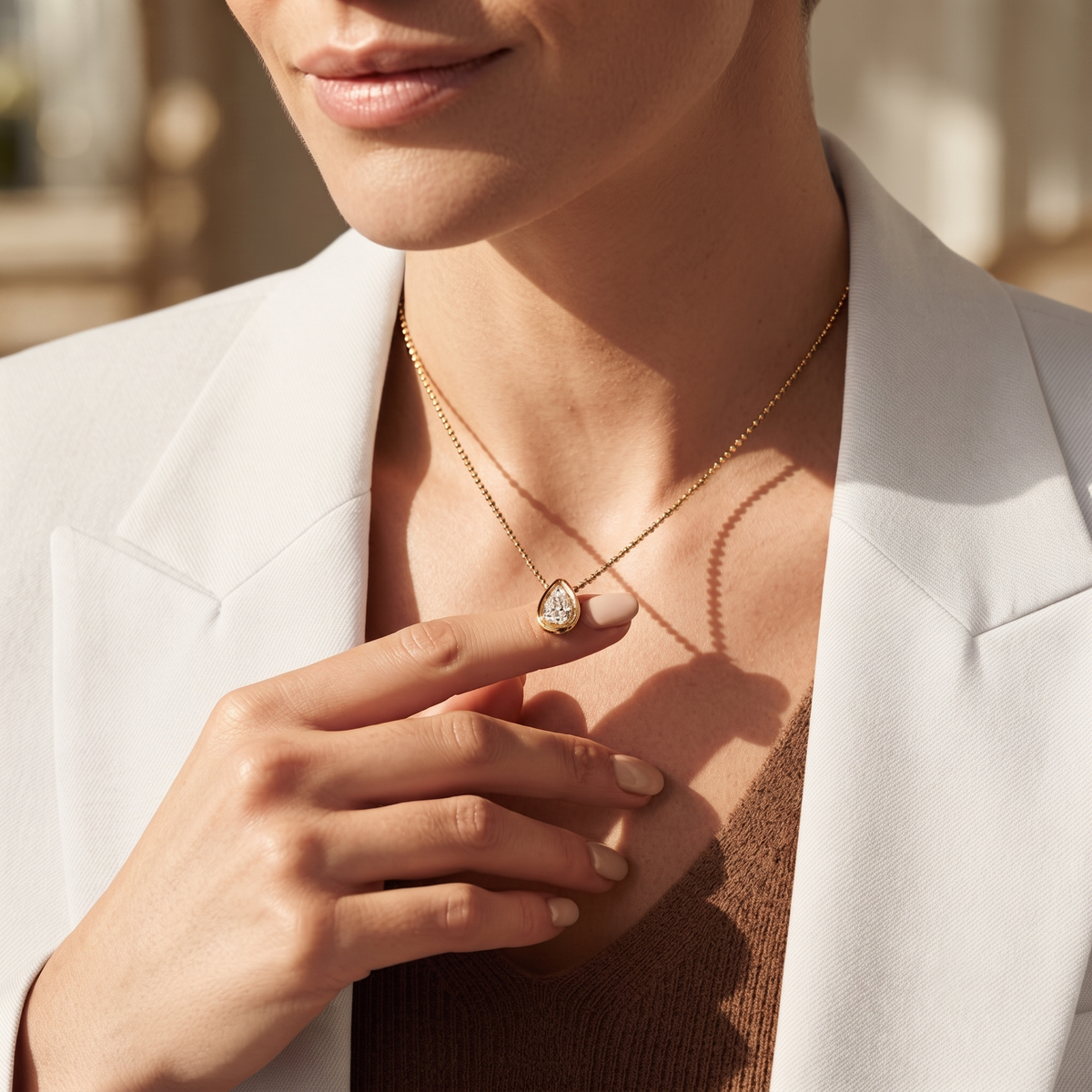 Pear Shape Bezel Diamond Pendant Necklace